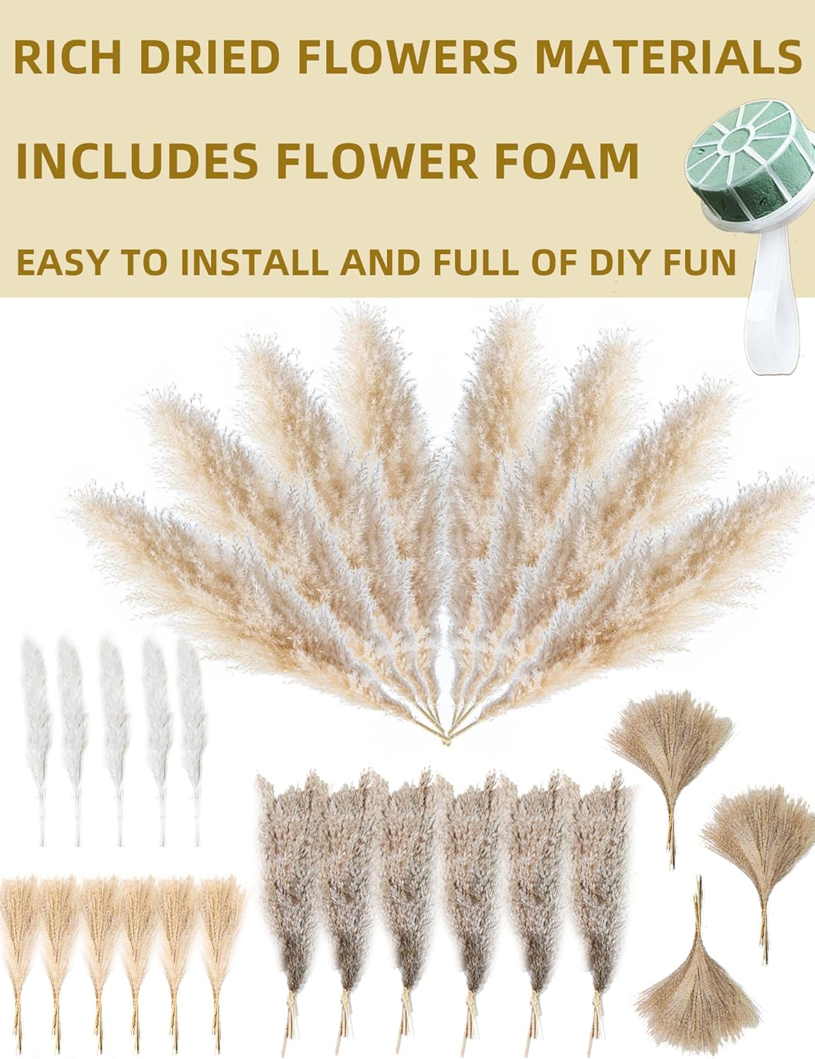 Fluffy Boho Wall Decor - DIY Pampas Grass Kits,Need to Assemble,Decorative Pampas Cloud,Mirror Decorative,for Entryway Bedroom Living Room Bathroom House Warming Gifts New Home Essential