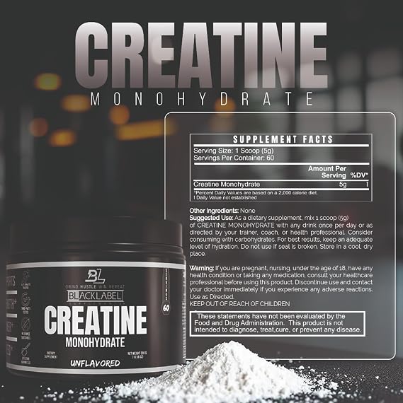 Blacklabel Creatine Monohydrate Powder (Unflavored) NSF Certified for Sport