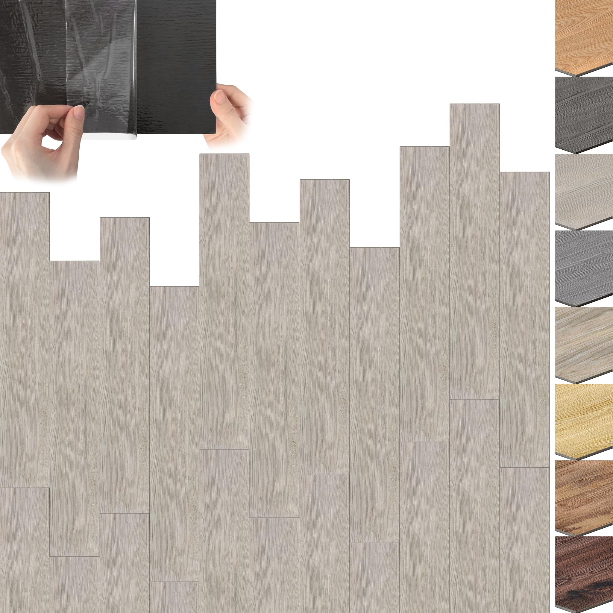 Suusolny 36 Stück Vinylboden PVC Bodenbelag 5 m², Selbstklebend Holz-Effekt Klebefliesen, Wasserfest & für Fußbodenheizung geeignet, Abmessung 91,44cm x 15,24cm x 2mm, Rauchgrau