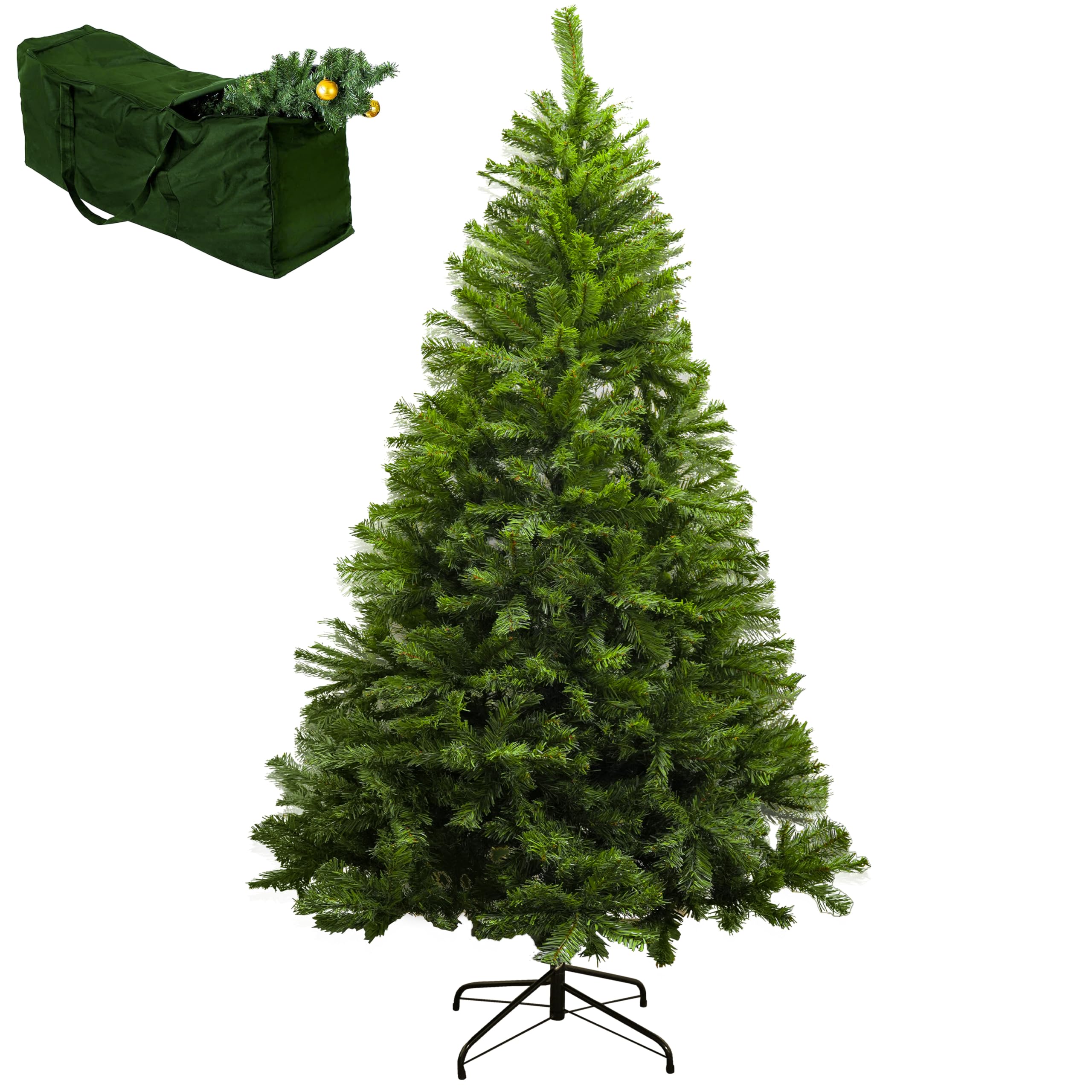 TrendMakers Christmas Tree - Artificial Christmas Trees with Lush Pine Tips | Bushy & Slim Xmas Tree - Sturdy Metal Stand & Free Storage Bag - Available In (3ft, 4ft, 5ft, 6ft, 7ft)