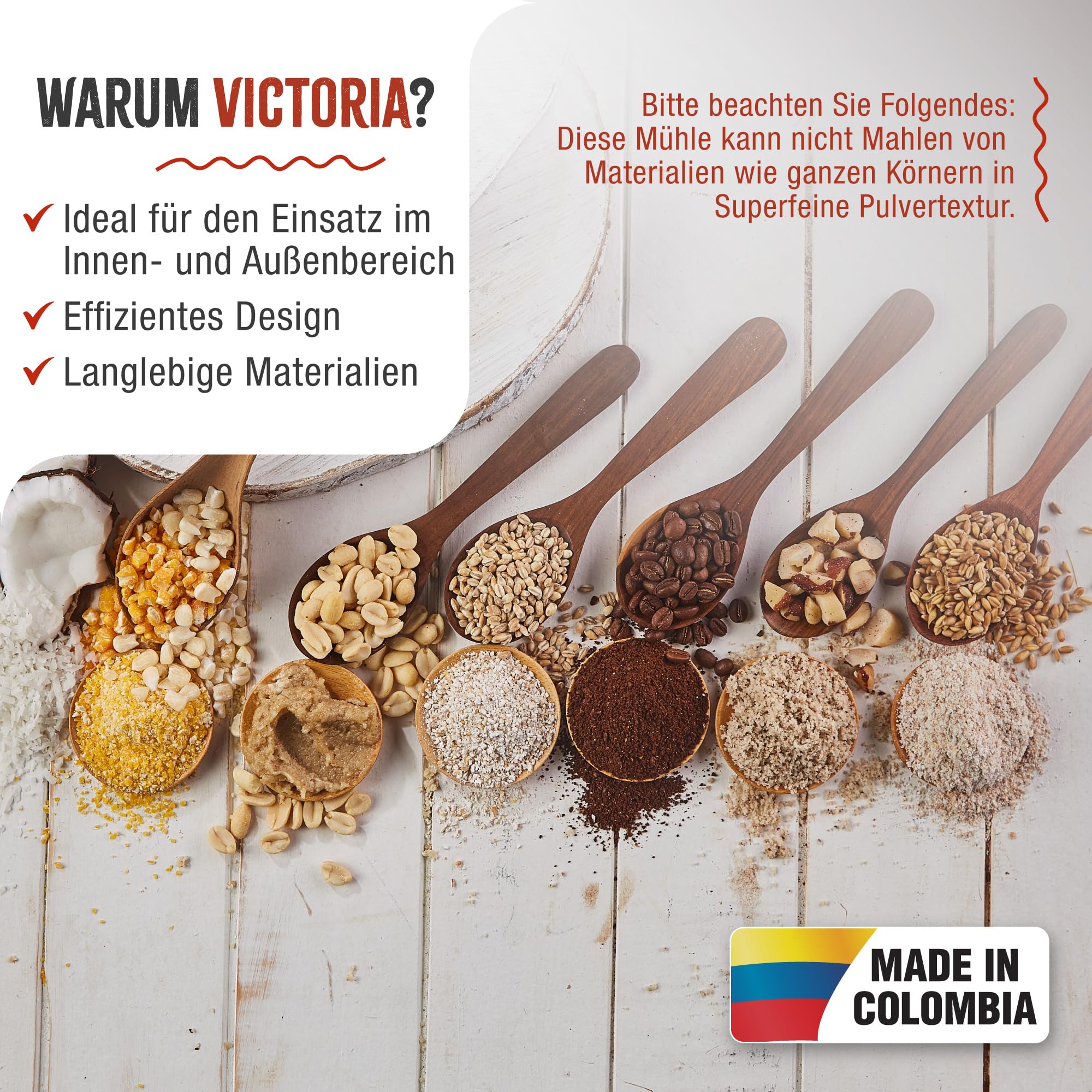 Victoria Getreidemühle Manuelle Gusseiserne Handmühle zum Mahlen von Kaffee, Mais, Hafer, Saatgut, Dicke Einstellbar, Kornmühle mit Niedrigem Trichter und Tischklemme, Grain Grinder Rot