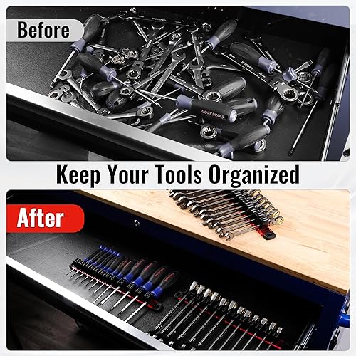 Miniatura 2 de WORKPRO Magnetic Screwdriver Organizer and Wrench Organizer, Aluminum Rail Magnetic Tool Organizer, Tool Holder, Toolbox Organization, 36-Slot