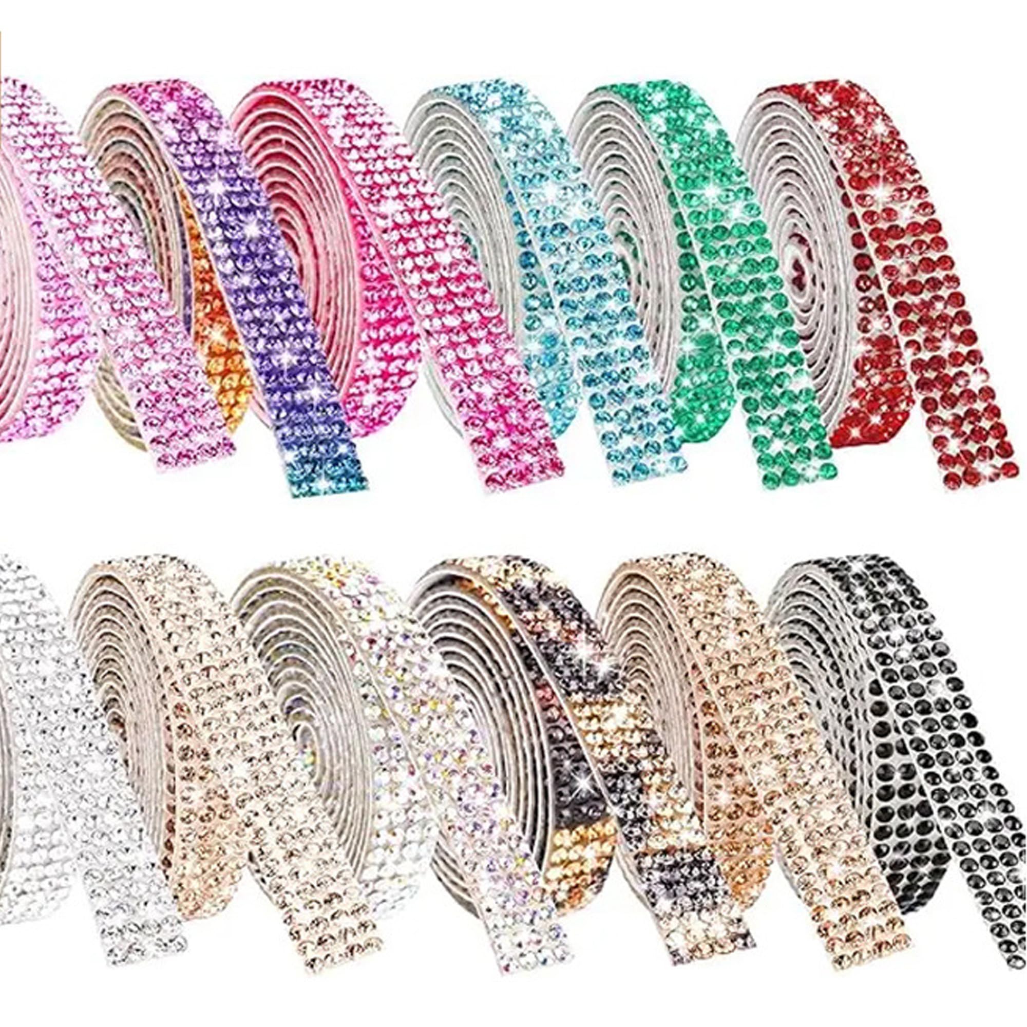 1 Yard Auto-Adhésif Cristal Strass Diamant Ruban Garniture Bande Autocollant DIY Vêtements Bijoux Voiture Téléphone Artisanat Cadeaux Décor Outils-4 Rangées (0.8cm
