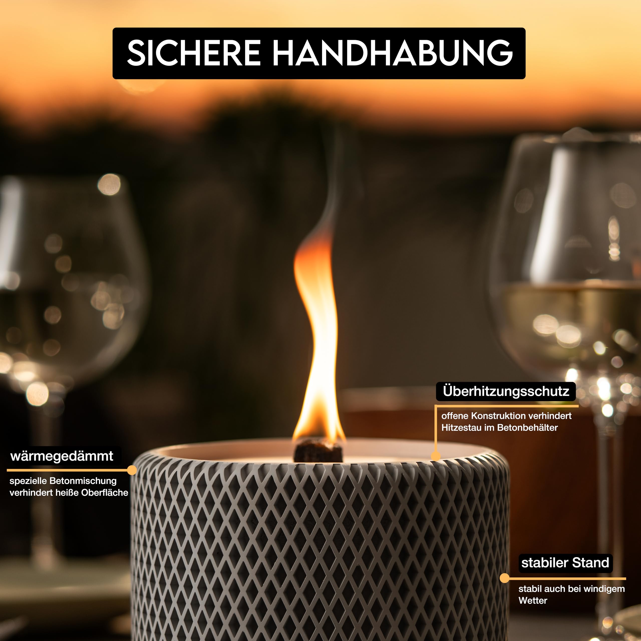 Wachsfeuer aus Beton | Ø15cm | Betonkerze | Terassenfeuer | Windlicht | Dauerkerze | Schmelzlicht | Hergestellt in Österreich | Modell "Fuji"