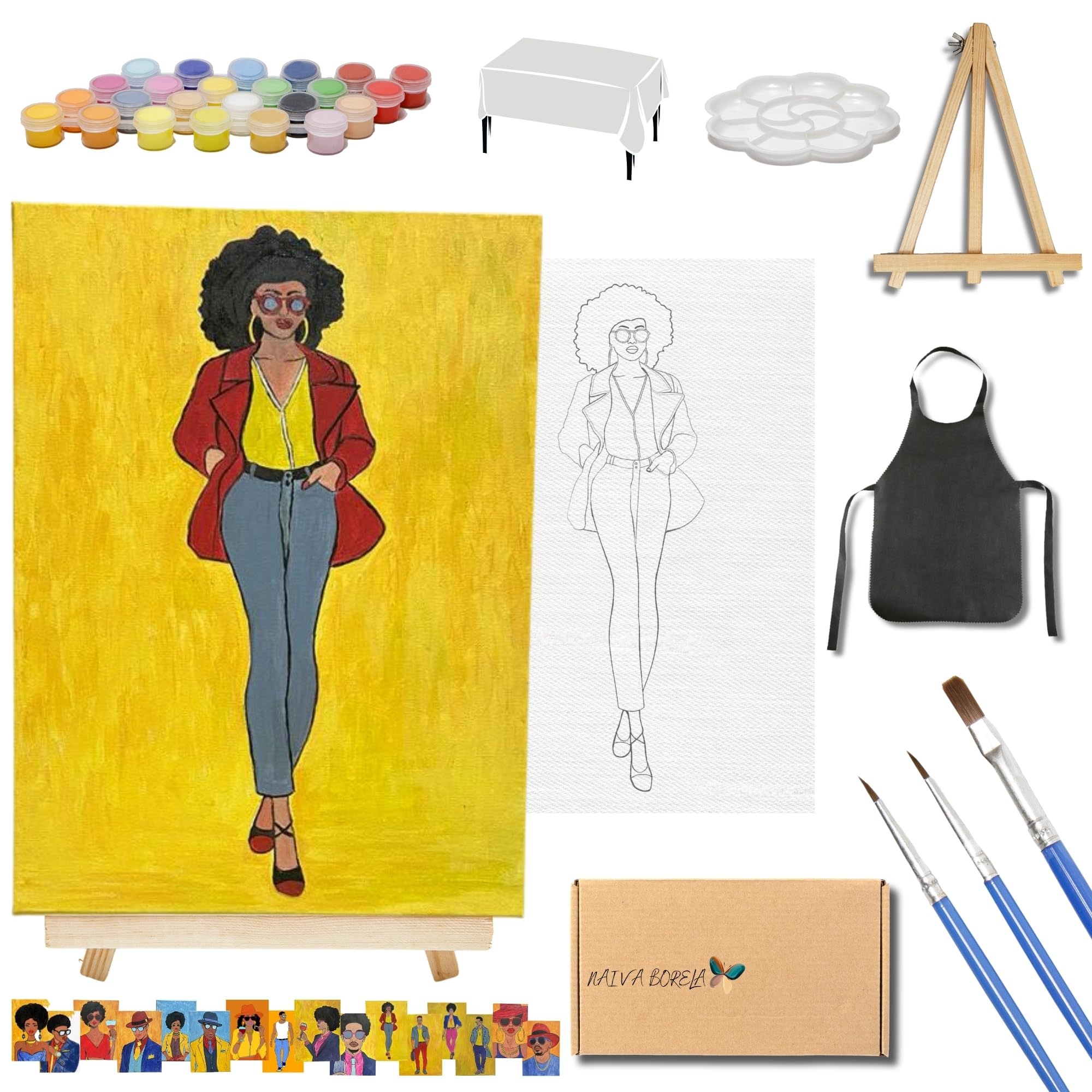 NAIVA BORELA - Canvas Painting Kit -Pre Drawn Canvas for Painting for Adults Party - Party Kits Paint and Sip Party Supplies (8x12 inches, Multi 7b)