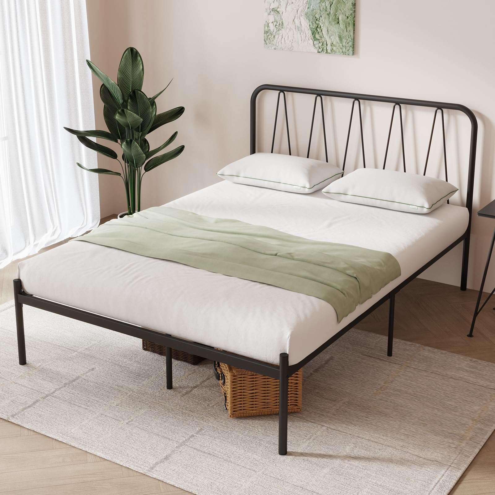 Novilla King Size Bed Frame, 14 Inch Metal Platform Bed Frame with Headboard, Heavy Duty Metal Slats Support, Easy Assembly, No Box Spring Needed