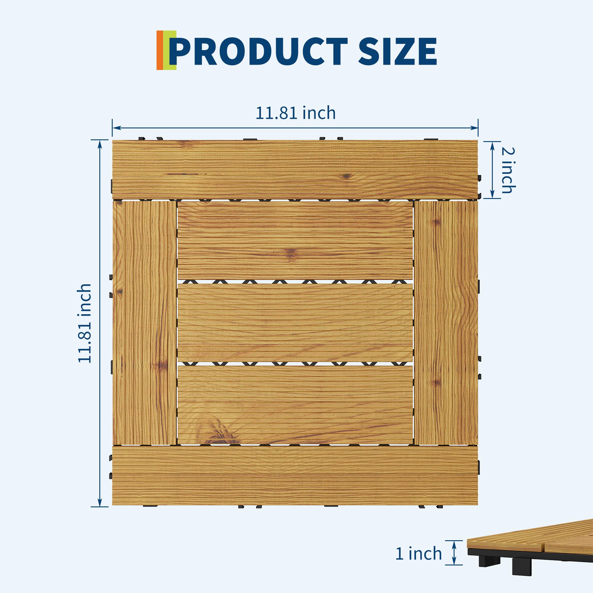 Zstar Dalles emboîtables en bois d’acacia massif – Revêtement de sol imperméable, antidérapant pour balcon, terrasse, jardin, piscine – Installation facile, finition jaune, 33 pièces, 30x30 cm,