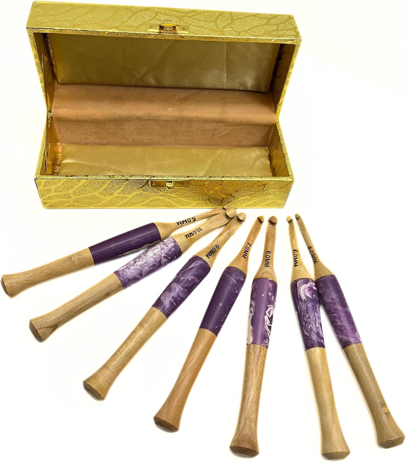 Crochet Hook Set with Box, Including 7 US Size Soft Handle Resin Wood Hooks Crochet Hooks Accessories with Unique Kit Box