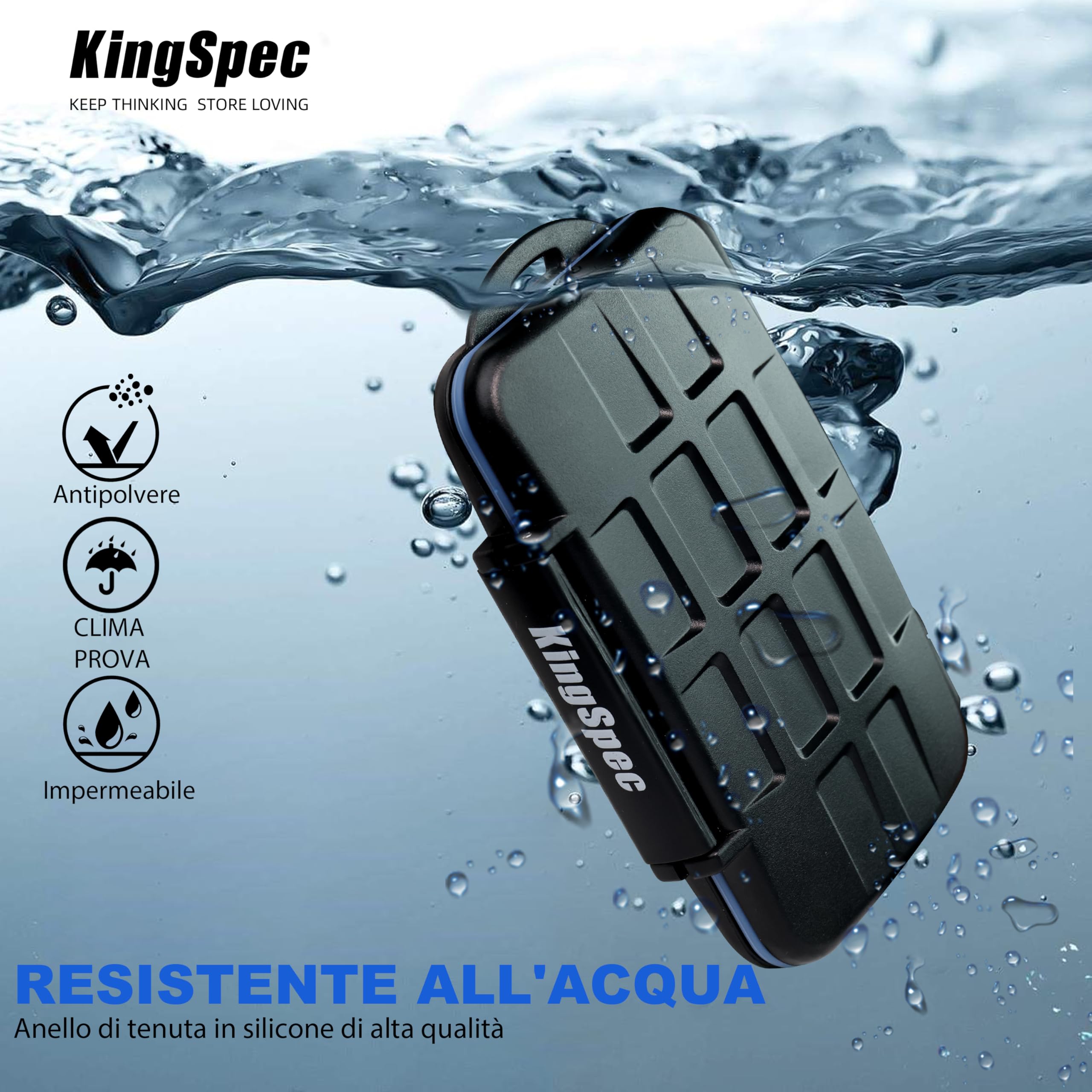 KingSpec Custodia per schede di memoria: impermeabile, resistente alle intemperie, chiusura a pressione, occhiello modellato con moschettone, antiurto, adatto a 6 schede XQD o CF Express di tipo B