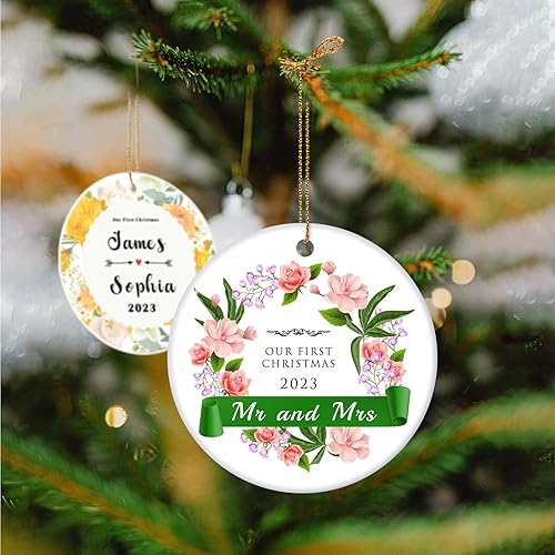 Miniatura 4 de Adorno personalizado de primera Navidad casado 2024, adornos de fotos personalizados de cerámica, primera Navidad como regalo de boda para parejas