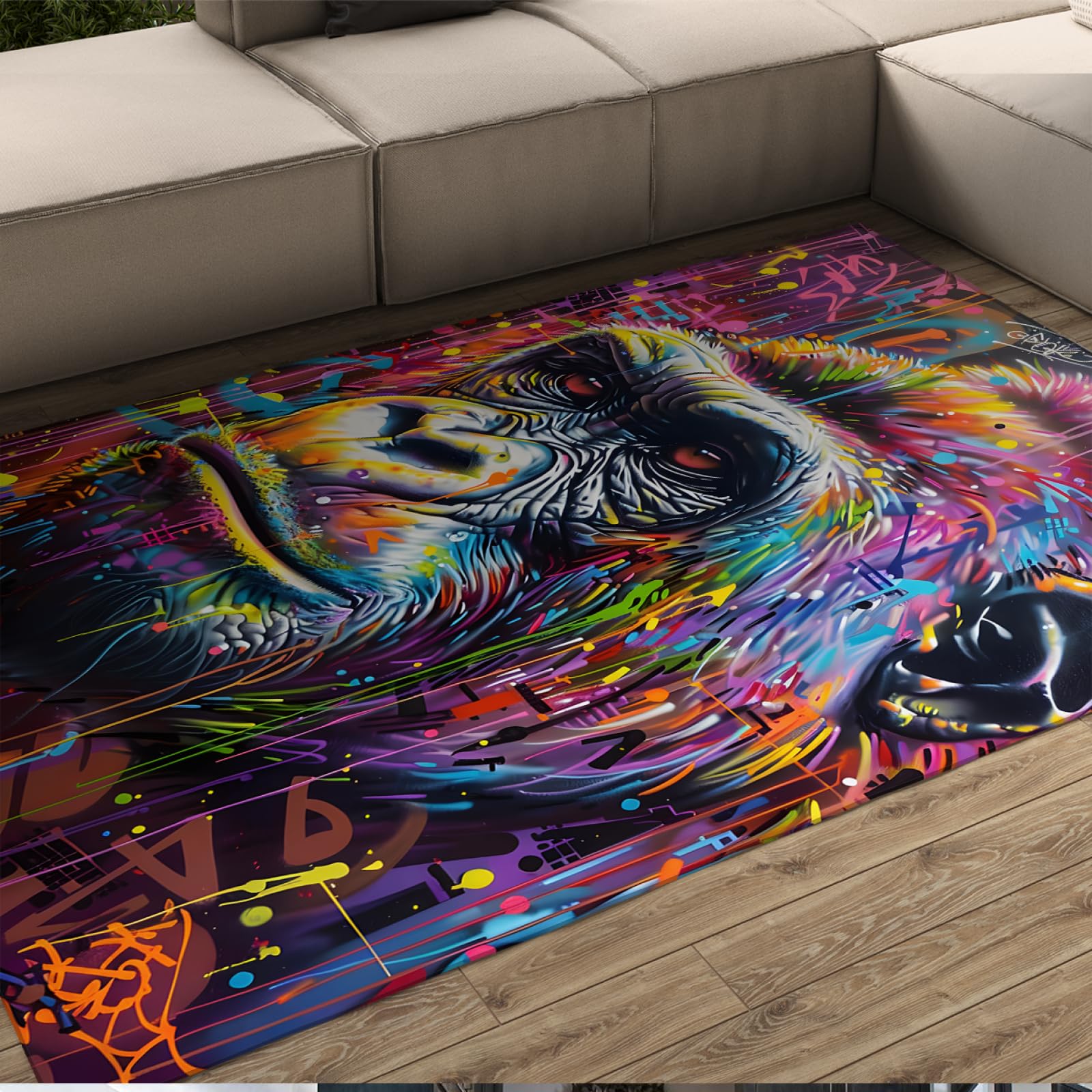 Tapis cuisine gorille graffiti multicolore 60x180cm pour protéger et colorer vos sols