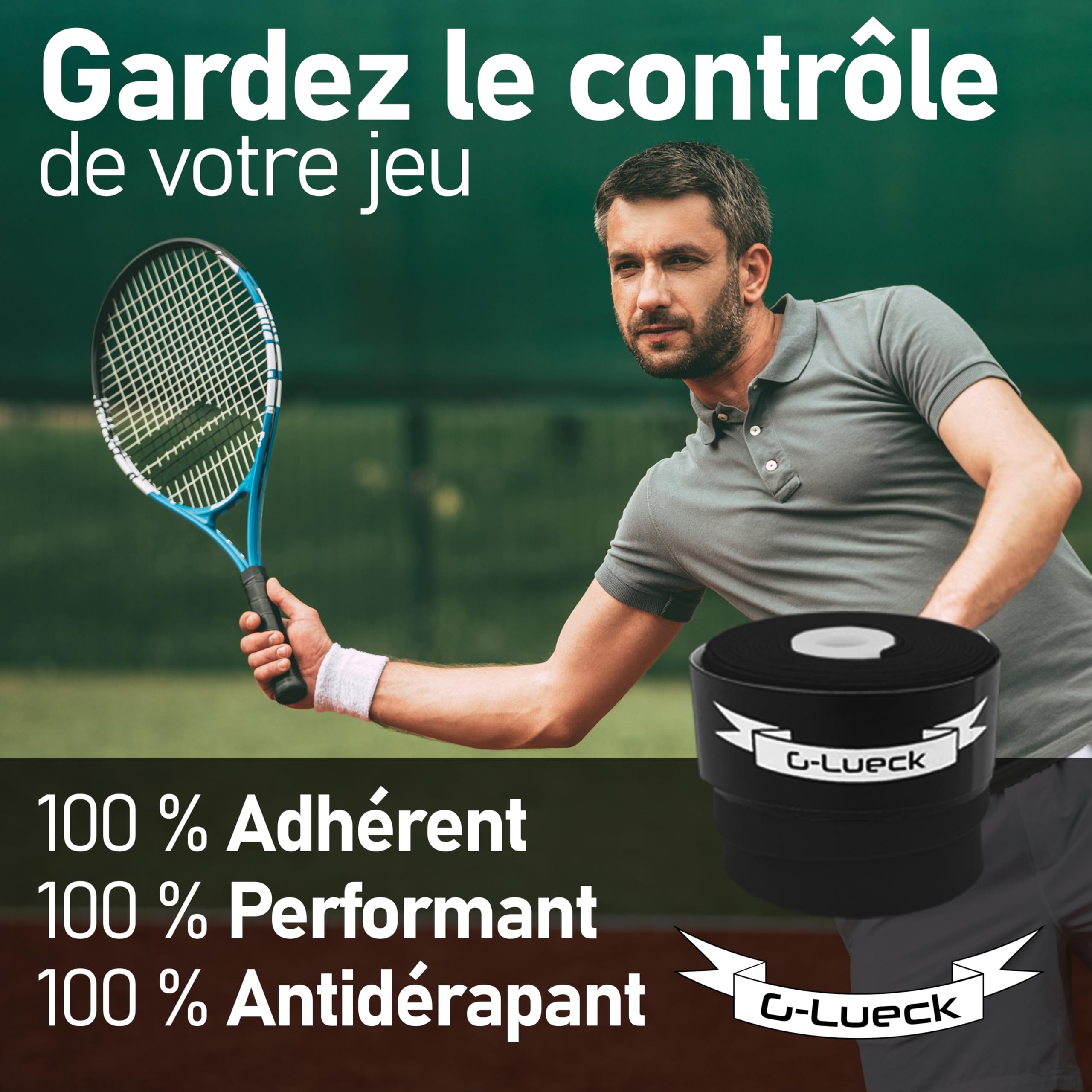 G-Lueck Talent Grip Surgrip Lot de 27 Grips de Tennis très adhérent | Épaisseur 0,60 mm | pour Raquettes de Tennis, Badminton, Squash et Padel