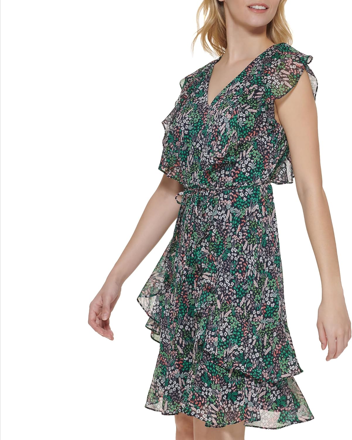 Tommy Hilfiger Womens Ruffle Trim Tie Waist Chiffon Mini Dress - Image 3