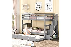 Harper & Bright Designs Twin Over Twin Bunk Bed with Stairs & Trundle