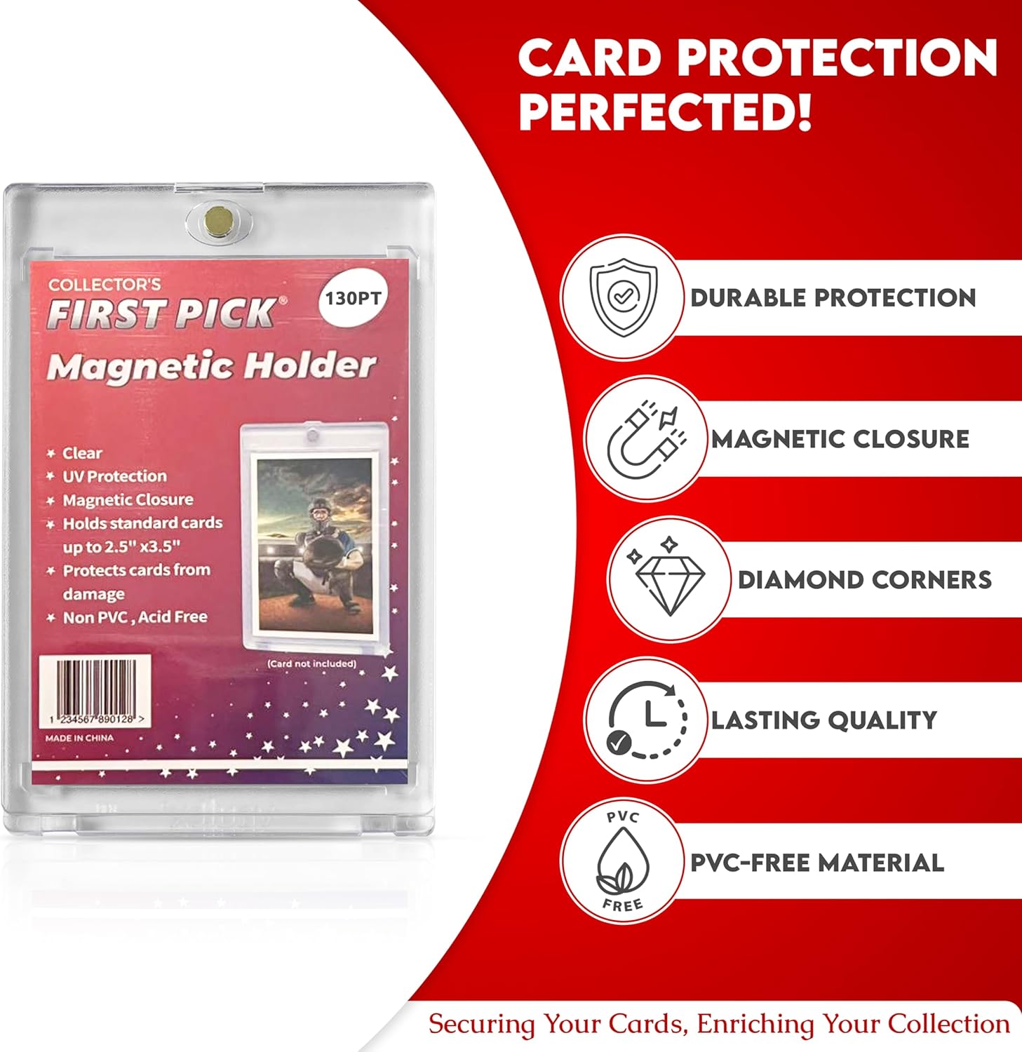 130PT (25) Premium One Touch Magnetic Card Holder UV Protection - Ultra Clear - PVC FREE - Thick Trading Card Holder Card Protector Magnetic Card Case For Trading Cards Sports Cards Holder Case