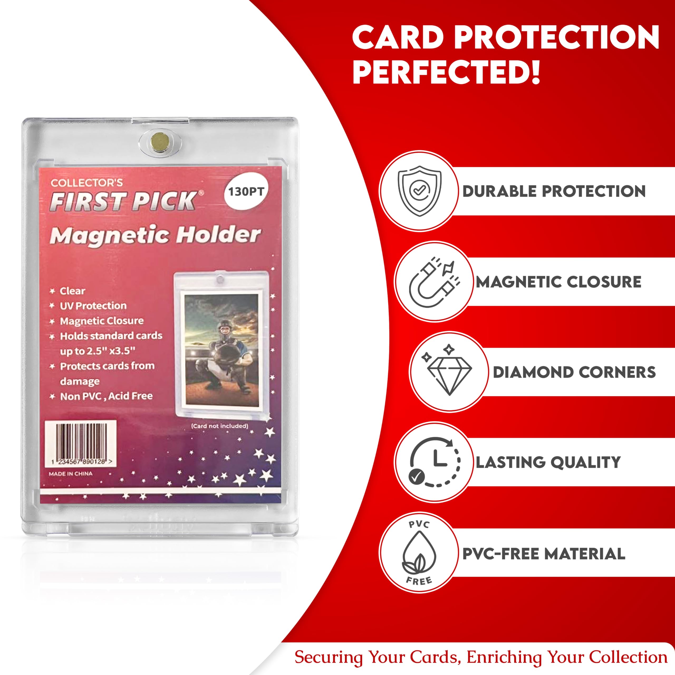 (1 Pack) 130 PT Premium Magnetic Card Holder UV Protection Long Term Storage Case Hard Plastic One Touch Protector for Sports Cards Acrylic Display Card Cases