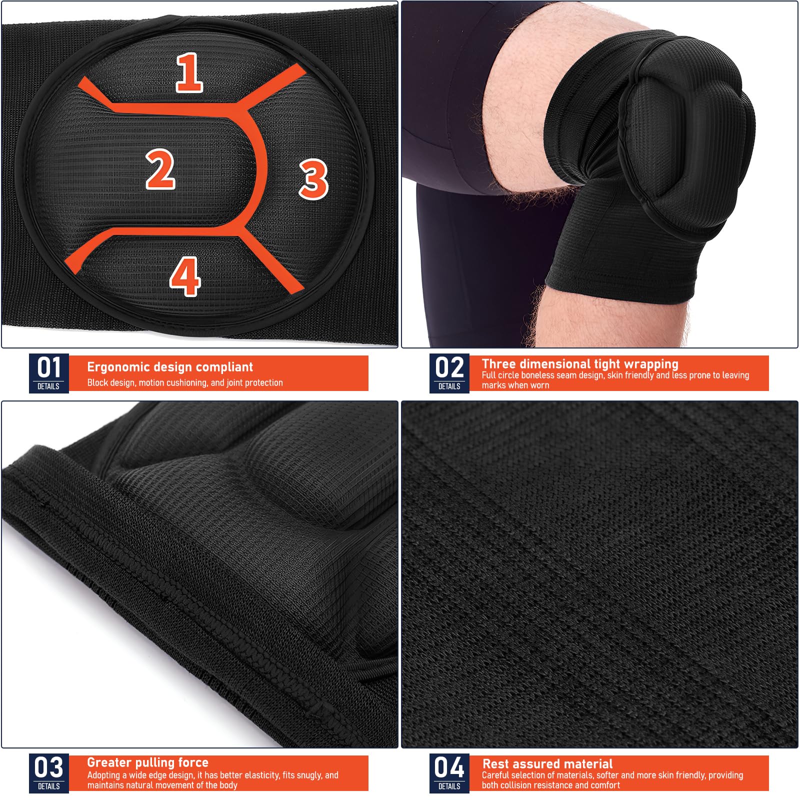 Genouillère Sport Élastique Anti-collision Éponge Épaisse pour Danse Yoga Jogging Volley-Ball Noir