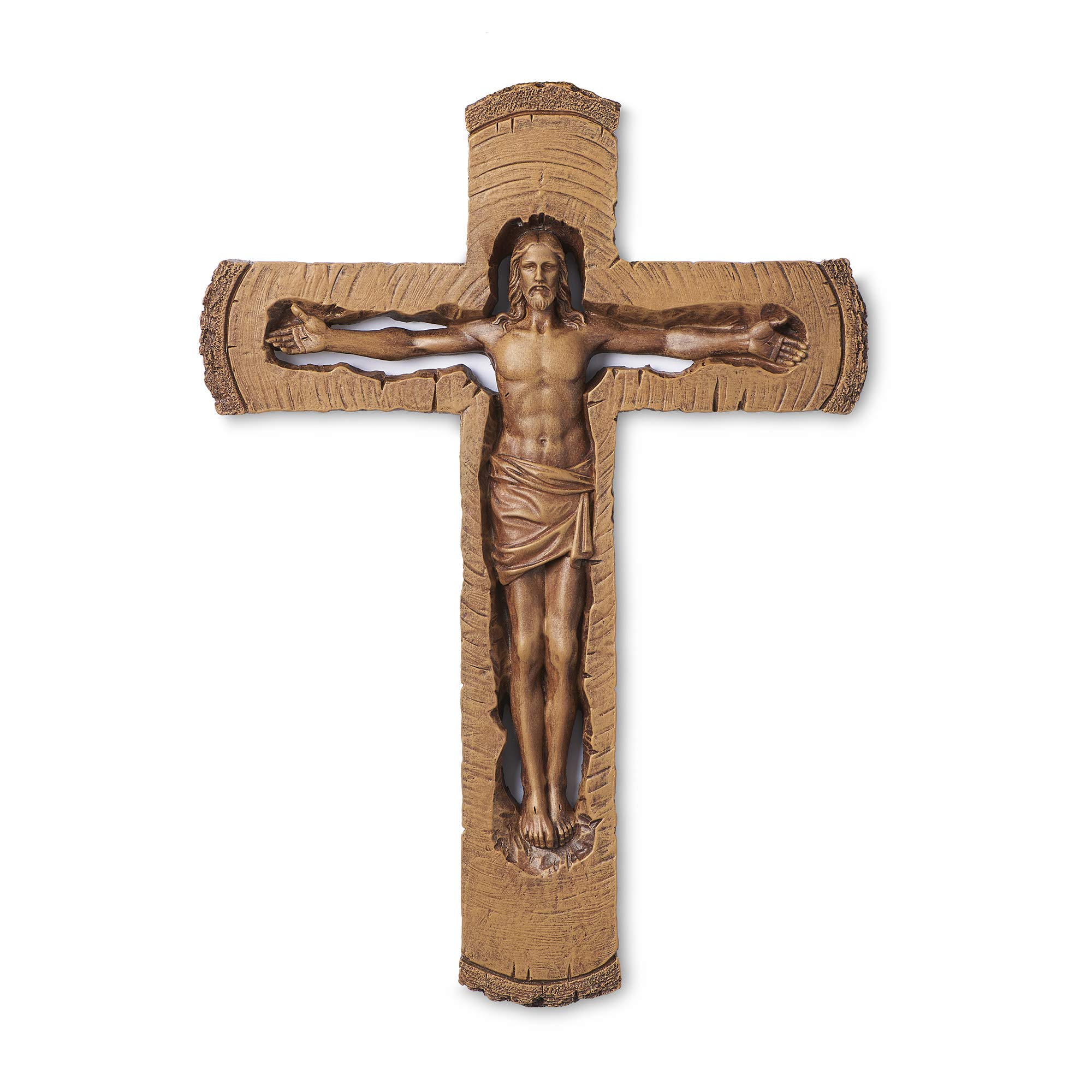 Joseph's Studio by Roman - Crucifix, Carved Wood Look, Renaissance Collection, 12" W, Resin and Stone, Tabletop or Desk Display, Decorative, Durable, Long Lasting