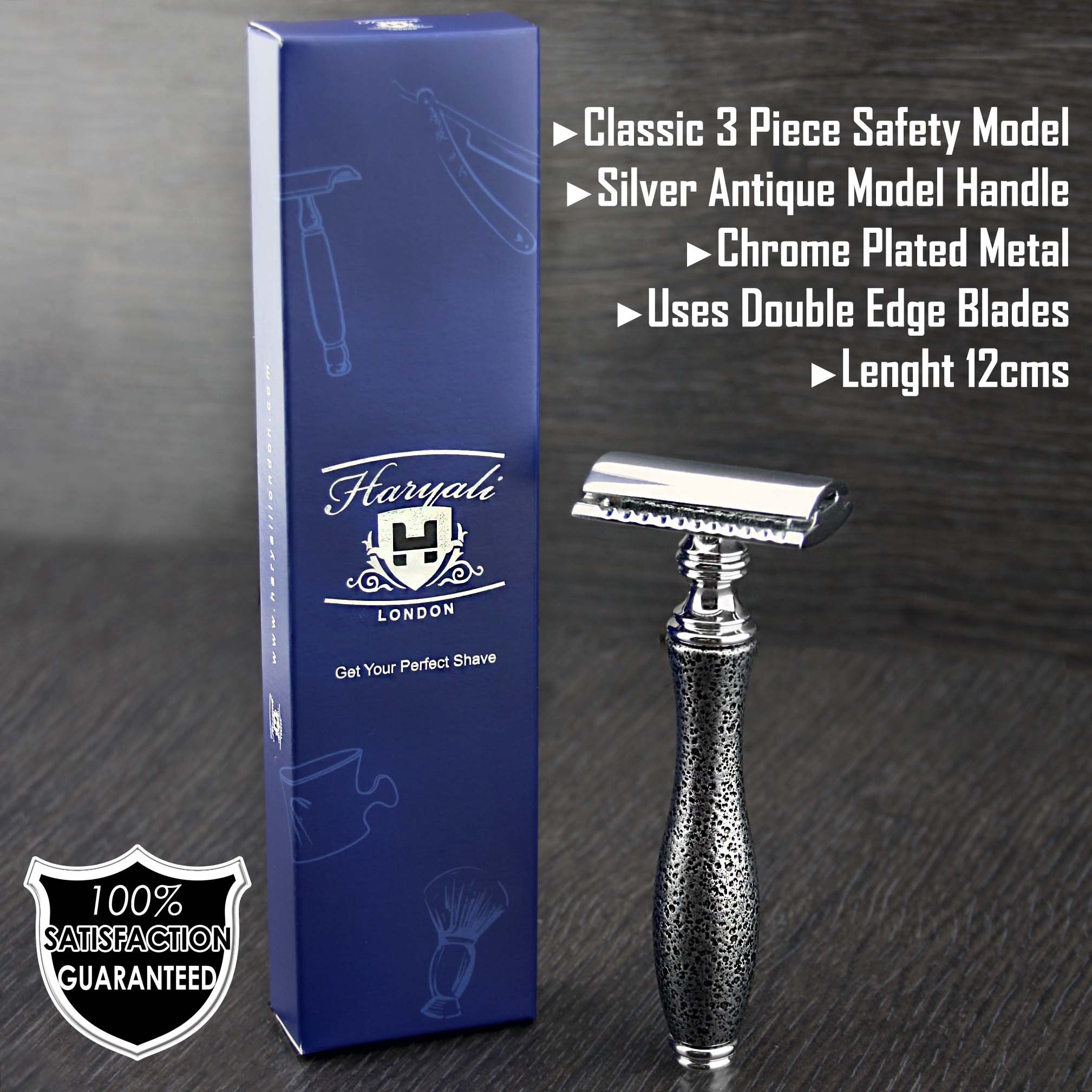 Classic DE Safety Razor with Silver Antique Inspired Handle for a Retro Shave Look (No Blades Included) > Perfect for Wet Shaving