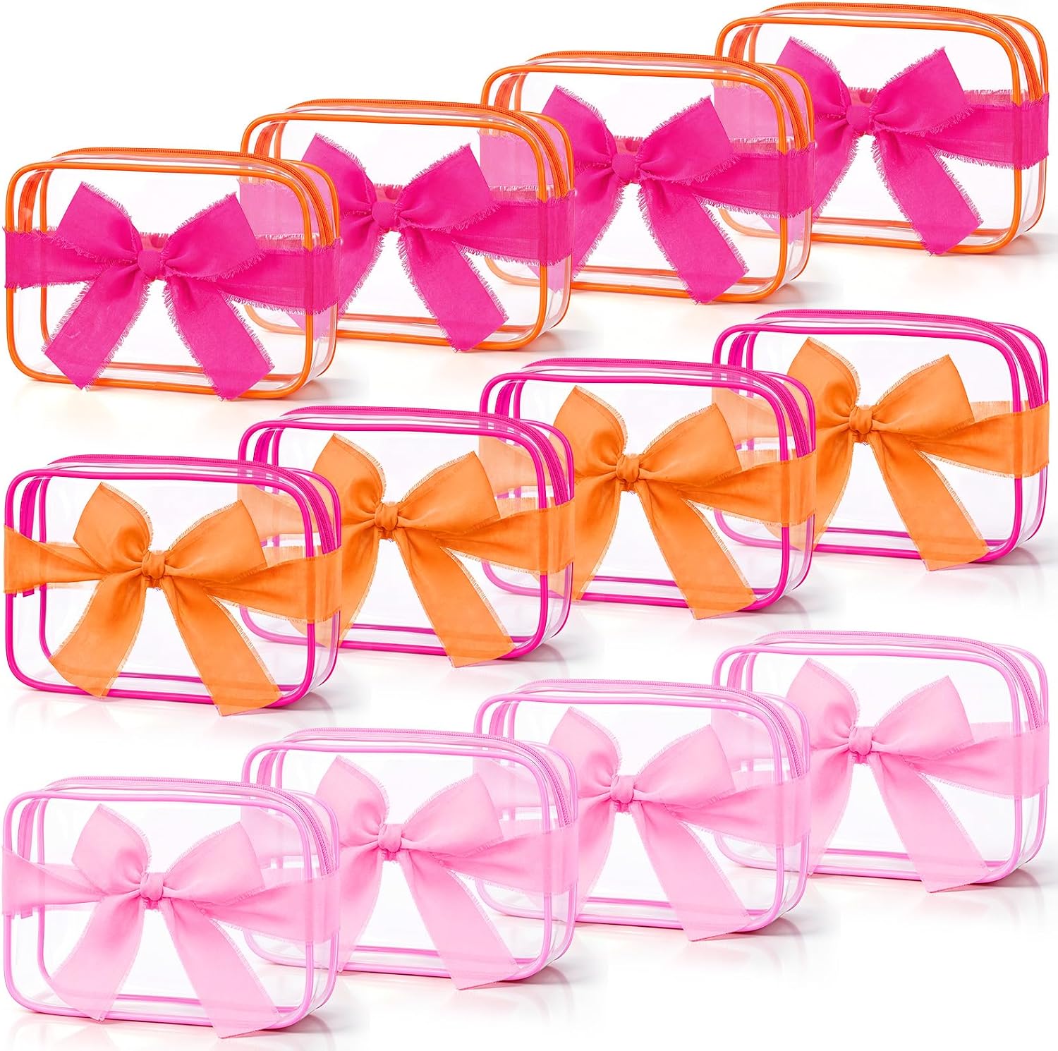Aliceset 12 Pcs Pink and Orange Party Favors Gift Clear Makeup Bags Bulk