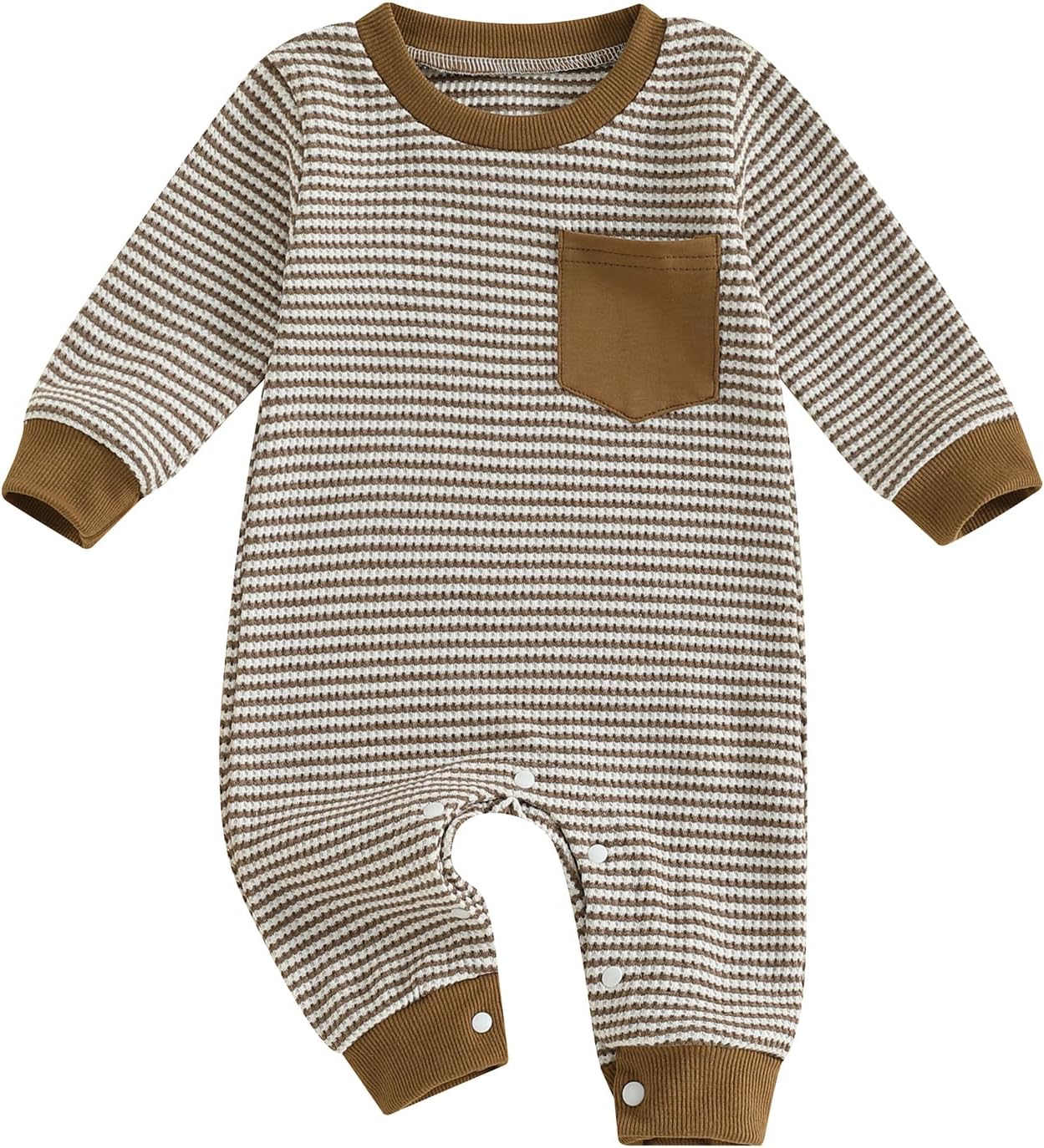 VISGOGO Newborn Infant Baby Boy Waffle Cotton Romper Clothes Onesie Stripe Jumpsuit 0 3 6 12 18 Months Long Sleeve Outfits