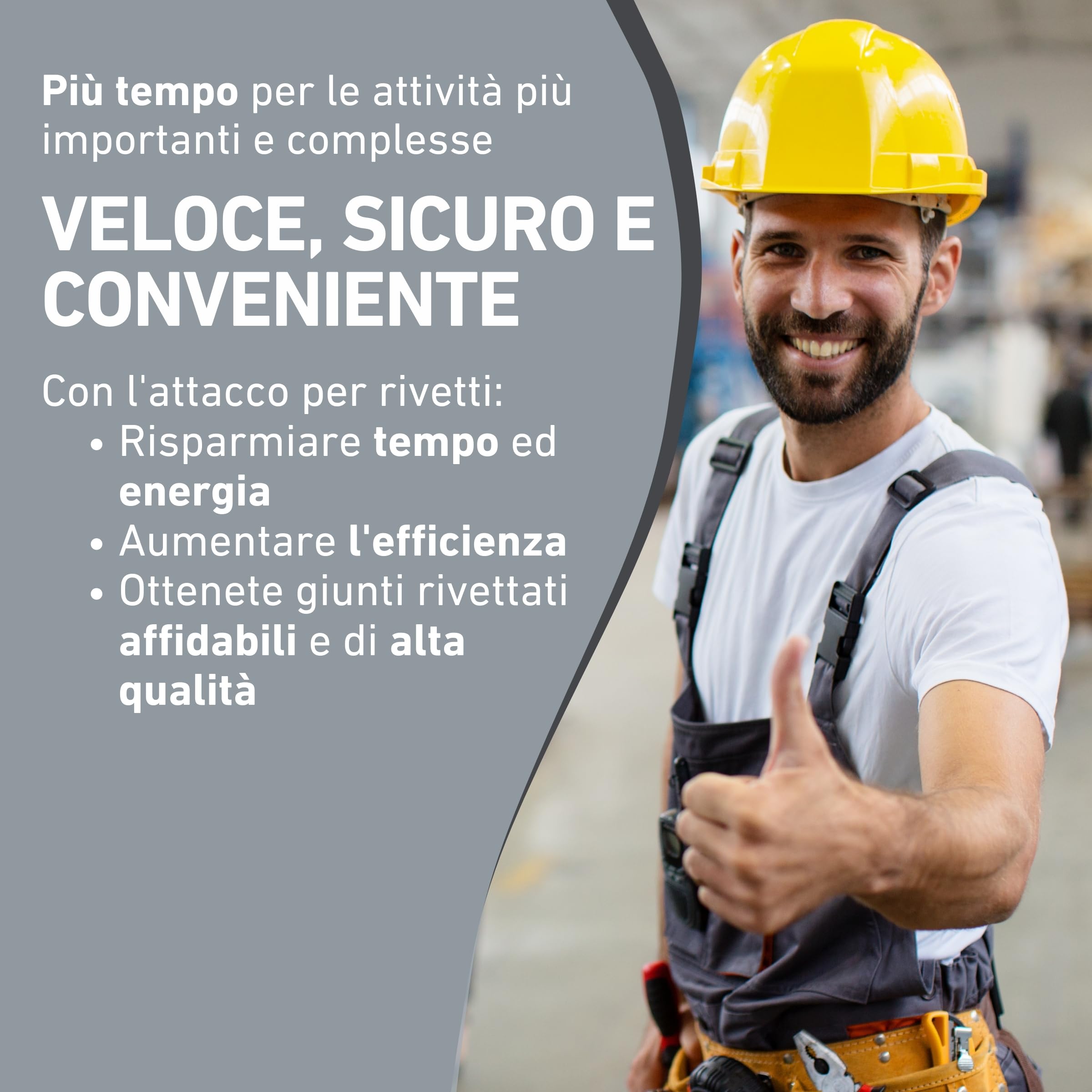 Rivettatrice 2-in-1 per avvitatrice a batteria e trapano - Rivetti ciechi 2,4-6,4mm inserti M3-M12 alluminio acciaio inox