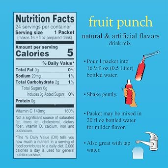 4C Powder Drink Mix Packets, Fruit Punch 1 Pack, 24 Count, Singles Stix On the Go, Refreshing Sugar Free Water Flavorings
