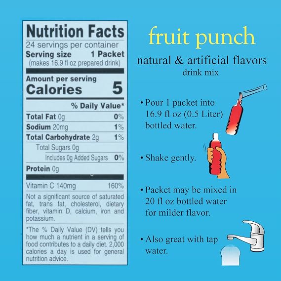 4C Powder Drink Mix Packets, Fruit Punch 1 Pack, 24 Count, Singles Stix On the Go, Refreshing Sugar Free Water Flavorings