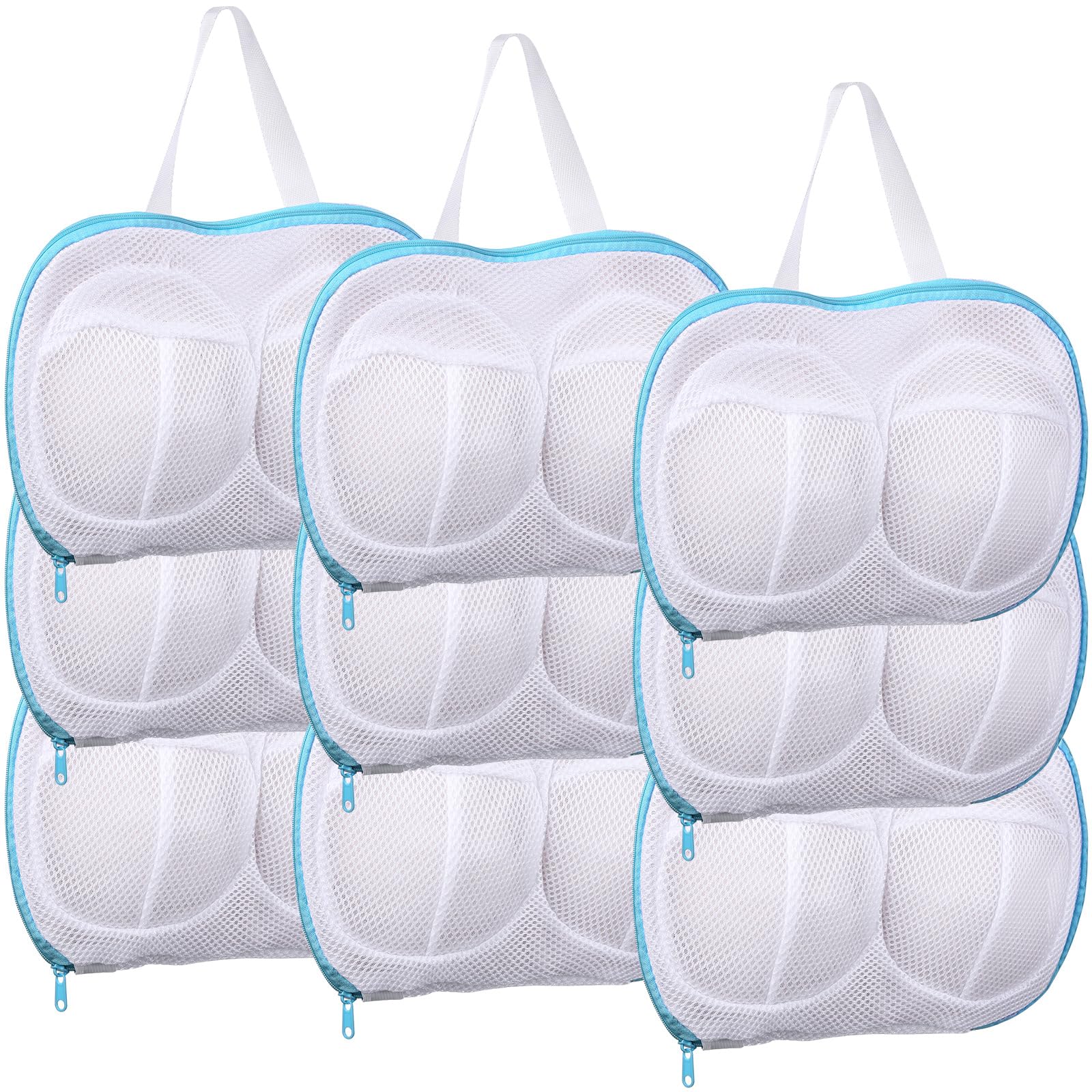 Ribbonlic 9 Pcs Bra Washing Bags for Laundry Extra Large Mesh Brassiere Bra Laundry Bags with Zipper for Washing Machine Anti Deformation(Blue)