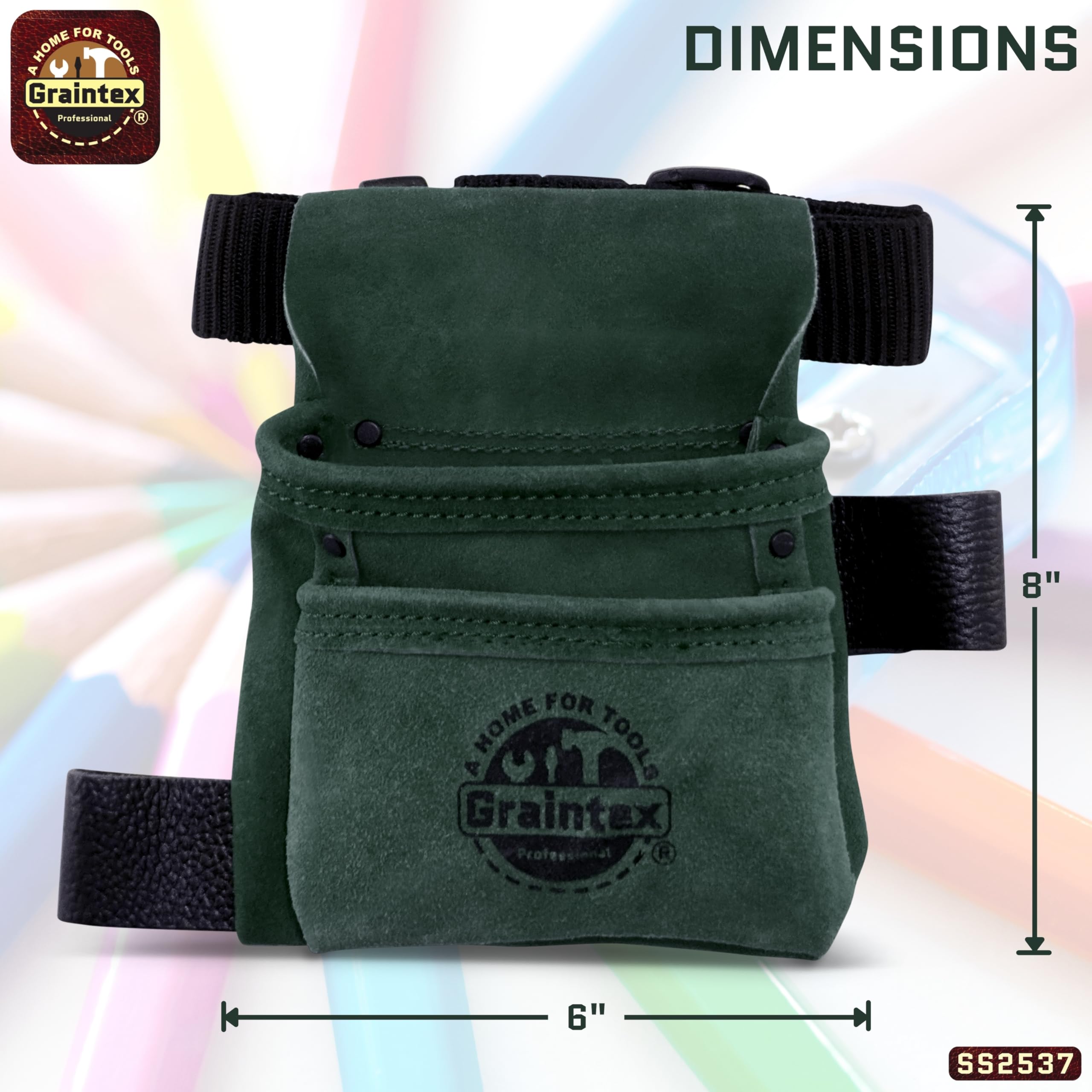 Graintex SS2537 - Bolsa de Herramientas para niños, 2 Bolsillos, Color Verde, Piel de Ante con cinturón