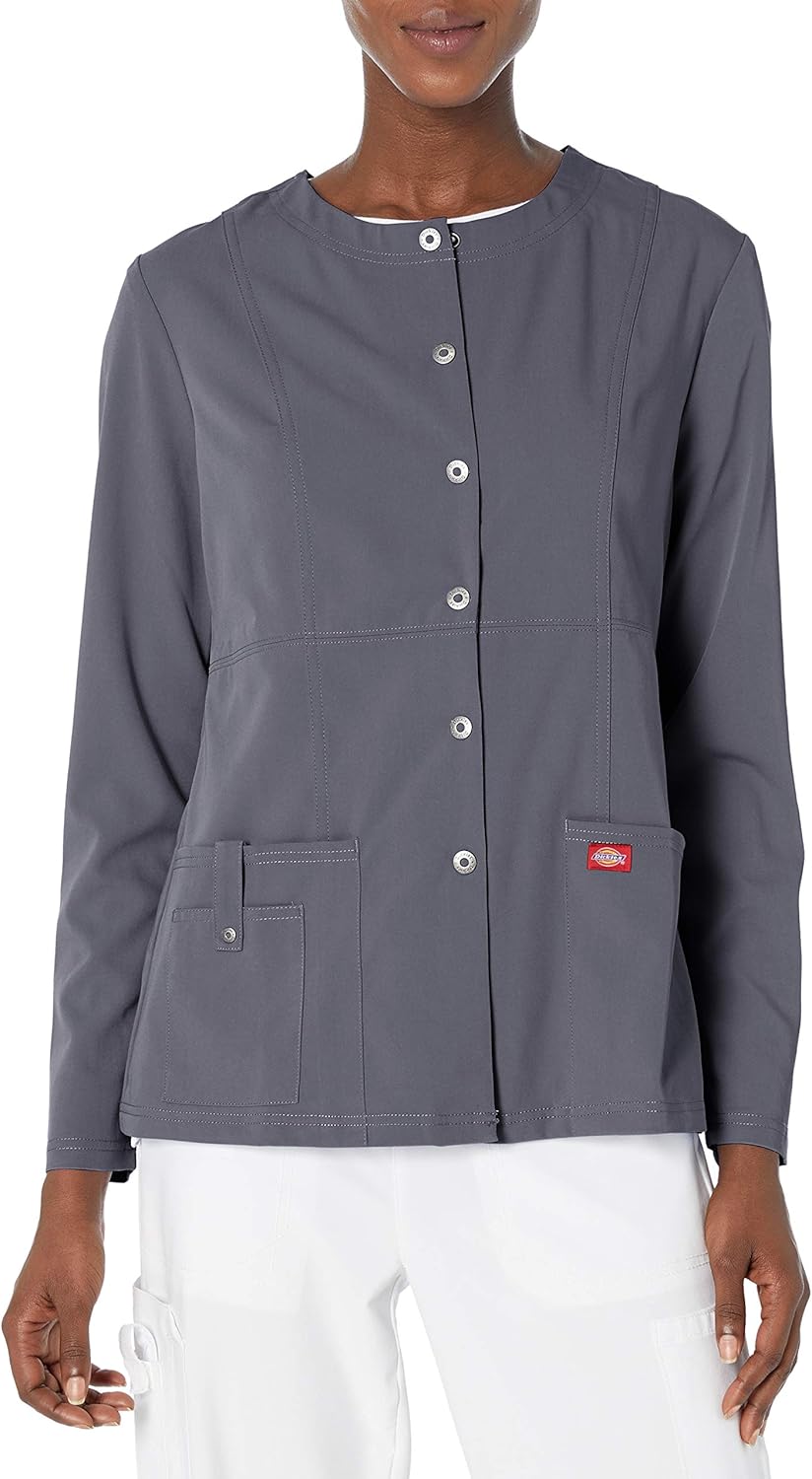 Dickies Women's Xtreme Stretch Crew Neck Snap Front Warm-Up Jacket