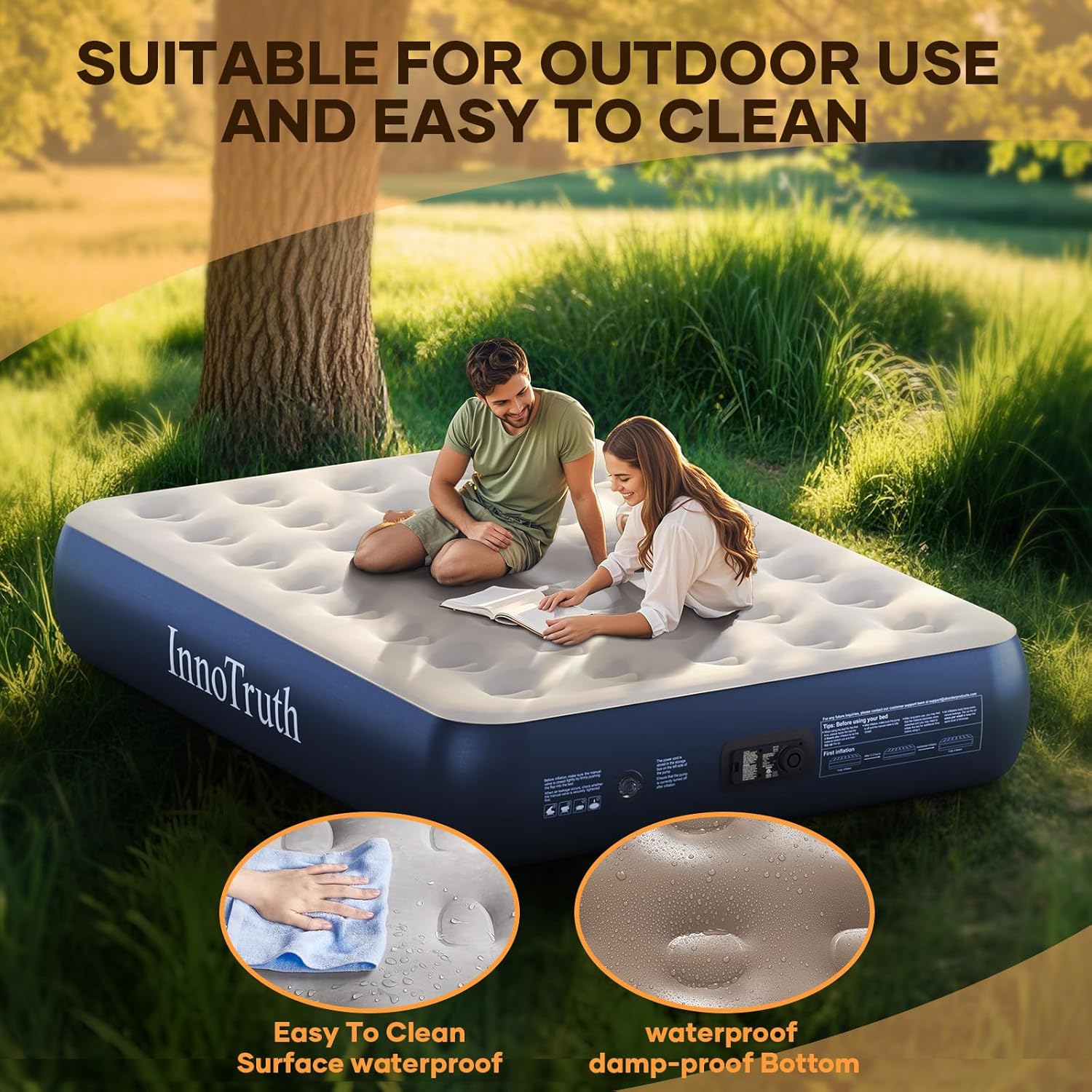 InnoTruth Full Camping Air Mattress with Built-in Pump, 13" Raised Comfort, Ideal for Travel, Camping, Outdoor, Inflatable Bed for Home & Guests, Navy Blue