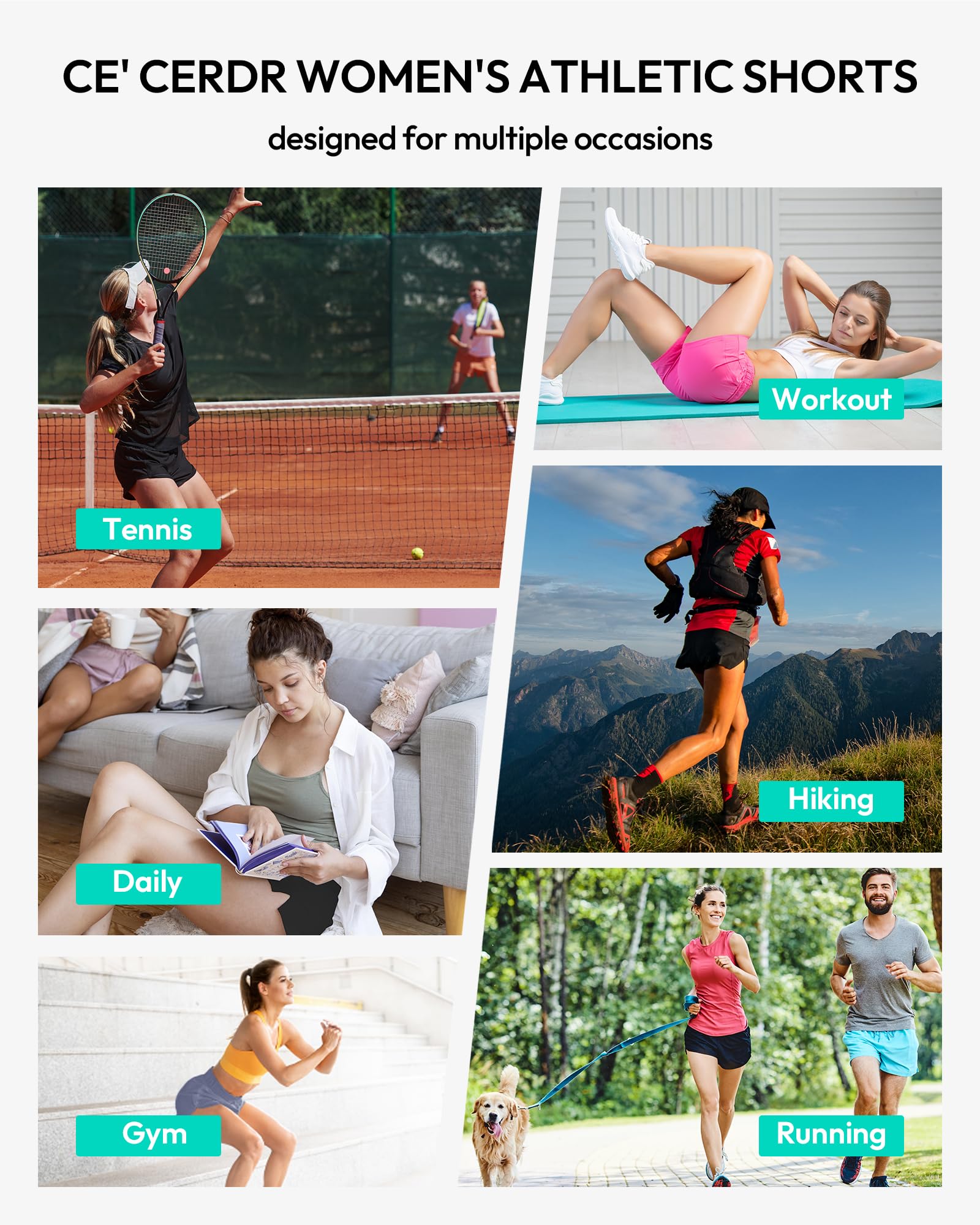 CE' CERDR Sportliche Workout-Shorts für Damen, hohe Taille, elastische Laufshorts mit Taschen, für Fitnessstudio, Freizeit