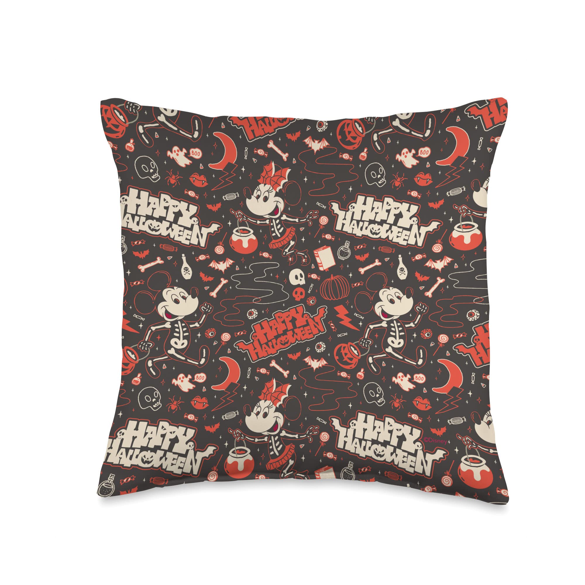 Coussin Mickey Minnie Halloween squelettes throw pillow multicolore