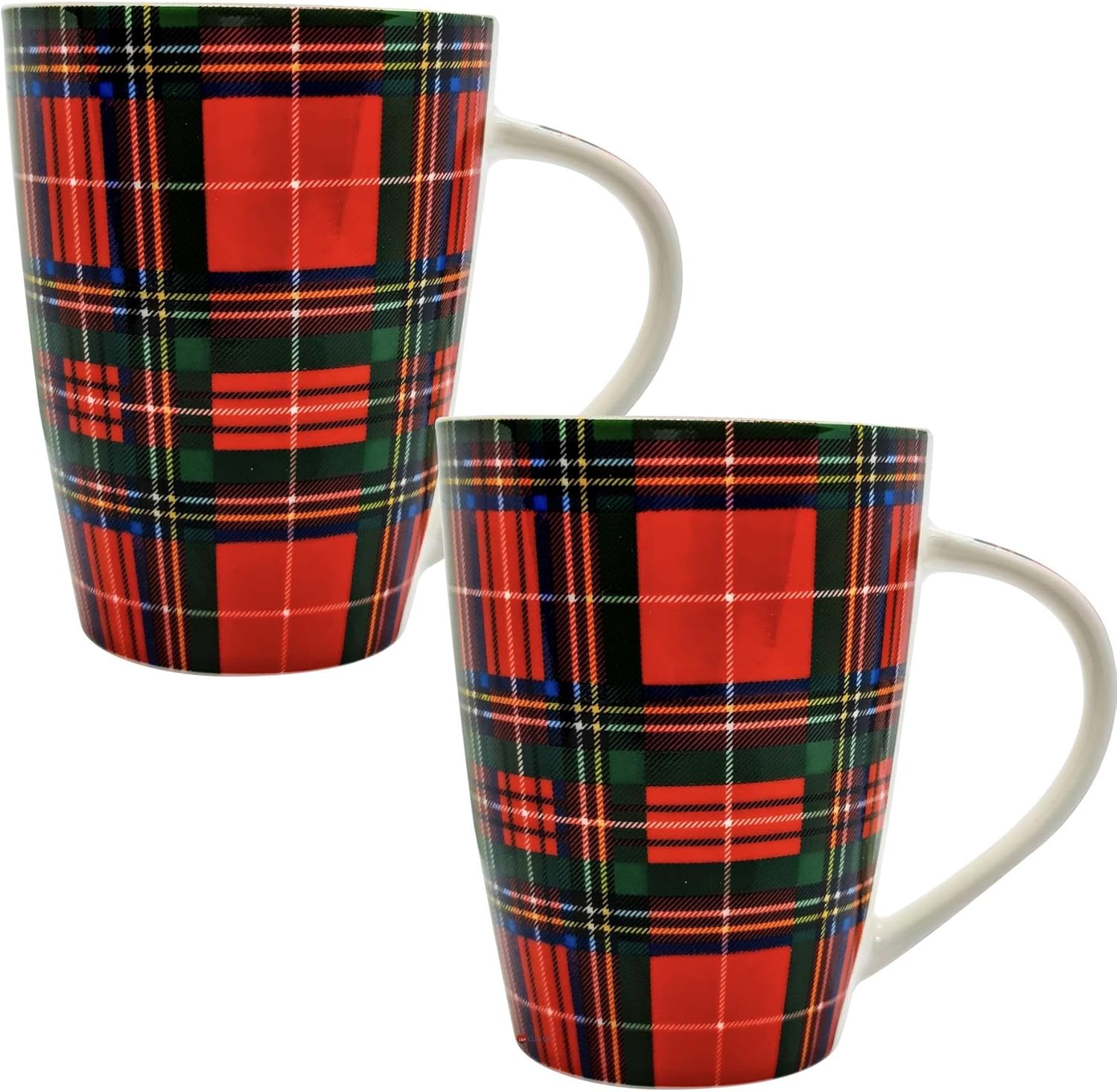 I LUV LTD Scottish Mug with Royal Stewart Tartan Design, Microwave & Dishwasher Safe, Scotland Thistle Logo Inside, Set of 2