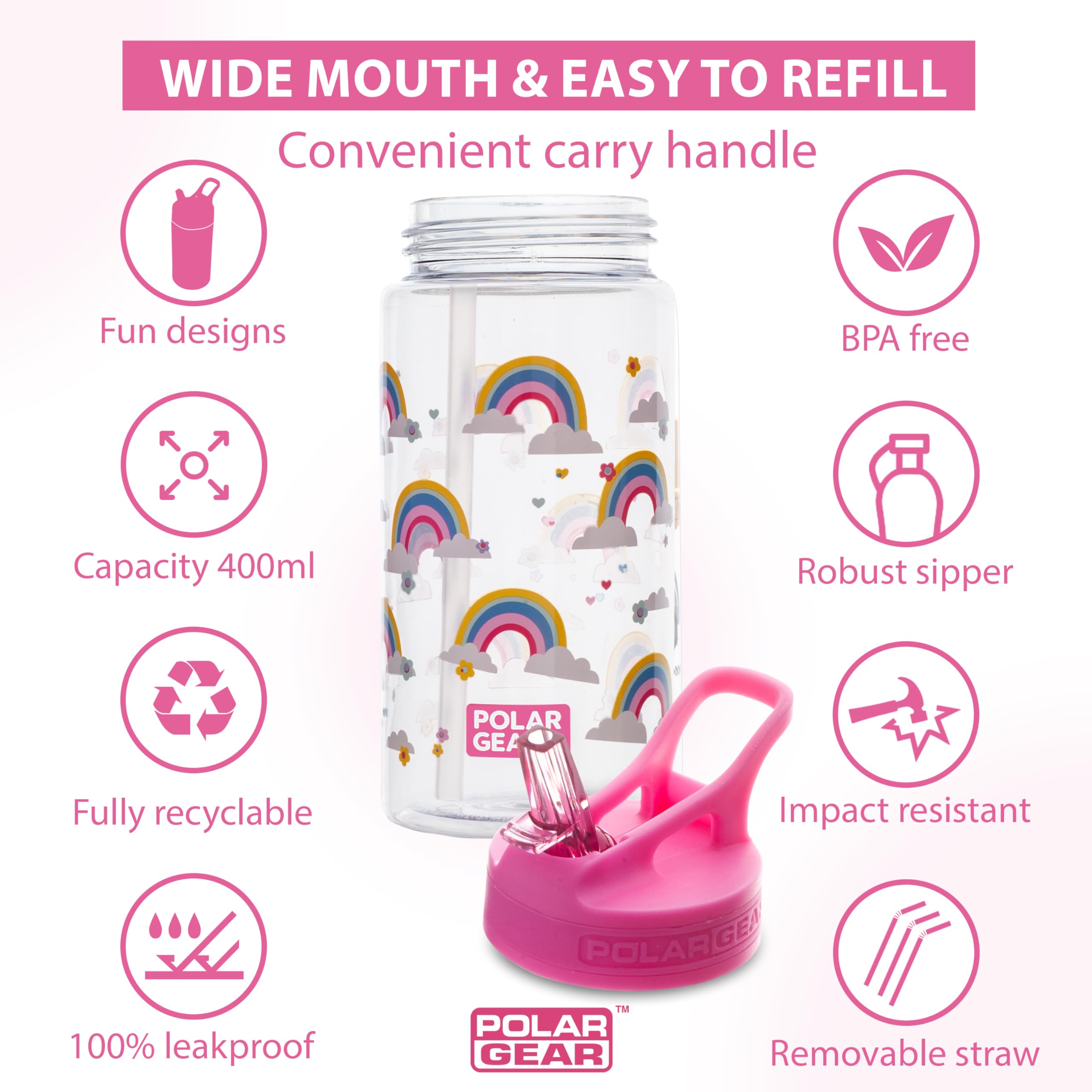 Polar Gear Kids Water Bottles with Straw, 400ml BPA Free Toddler Water Bottle With Straw - Image 3