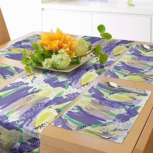 Ambesonne Camino de mesa abstracto y manteles individuales, pinceladas de colores pastel, retro, hipster, funk, demostración moderna, juego para