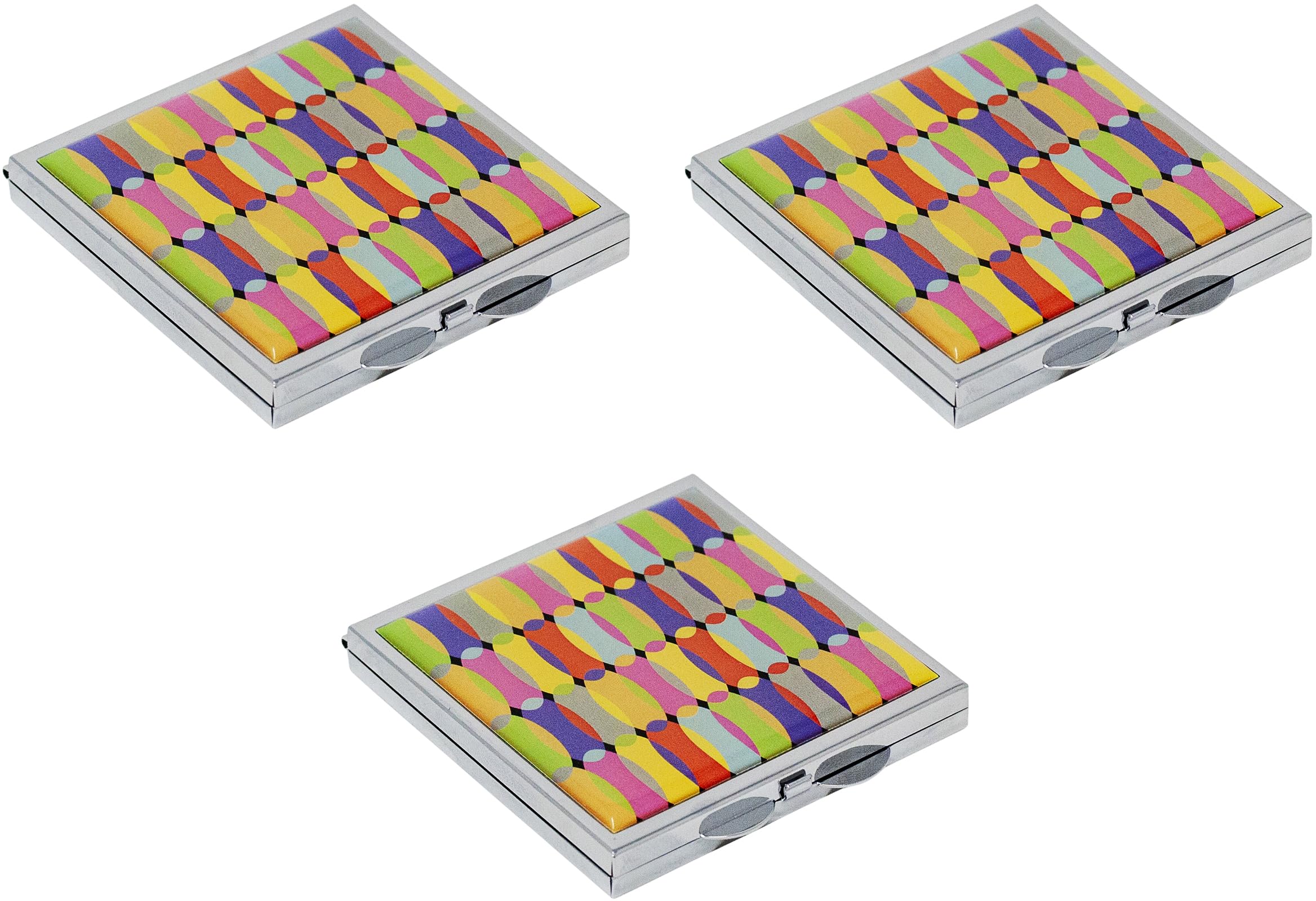 Stephanie Imports Set of 2 Rectangular Vintage Lipstick Cases With Glass Mirror (Silver Ripple)