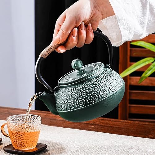 Miniatura 6 de PARACITY Tetera japonesa de hierro fundido de 30.5 onzas, tetera para estufa, tetera con infusores de acero inoxidable para té suelto, té de agua