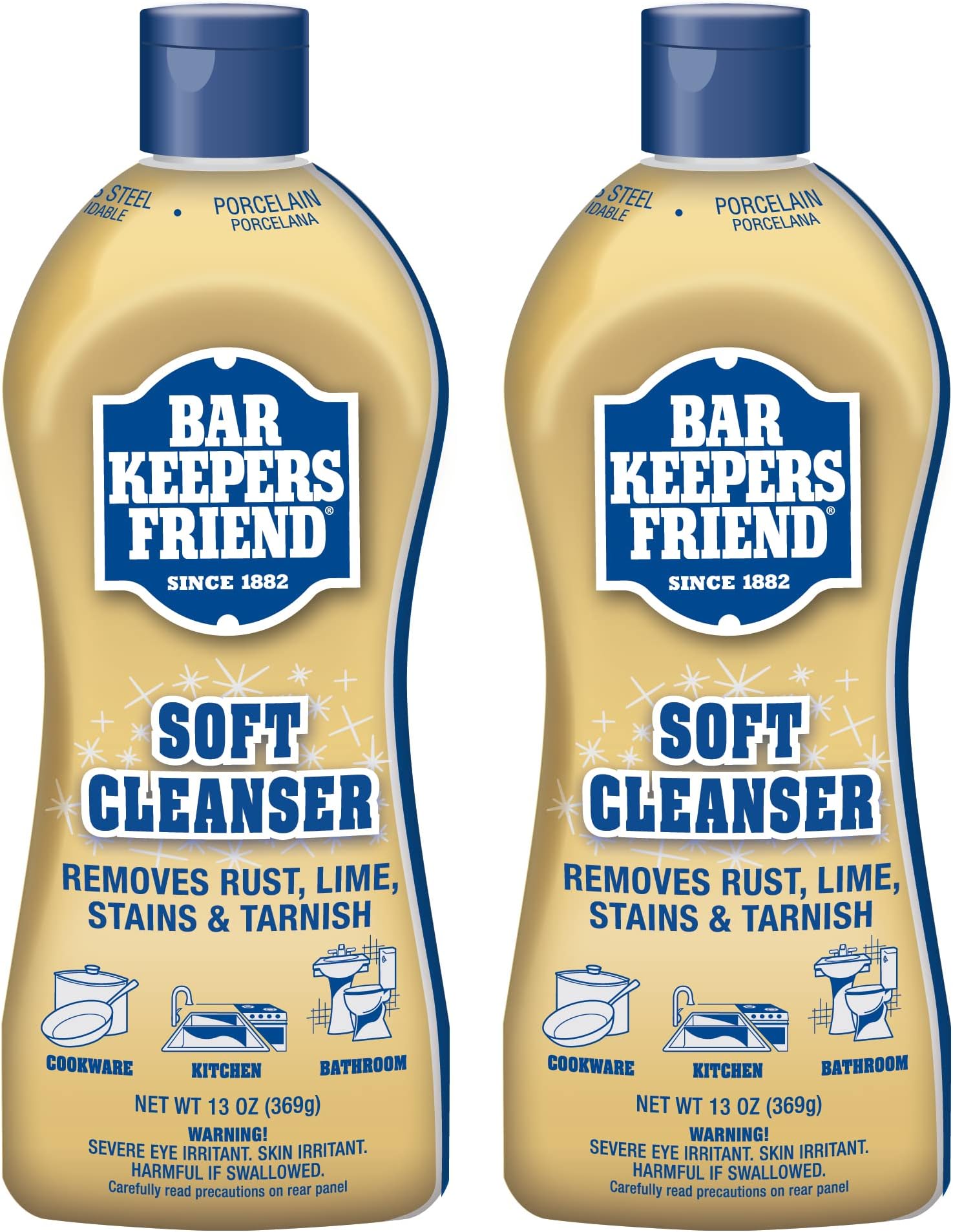 Bar Keepers Friend Soft Cleanser Liquid, 13 oz x 2, Multipurpose Surface Cleaner, Soap Scum & Grease from Stainless Steel & More