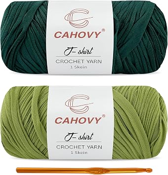 2 Pack T-Shirt Yarn Crochet Yarn for Beginner Crochet Bags/Basket/Coaster,400g/110yds High Elastic Polyester Thick Tshirt Avocado Green+Dark Green