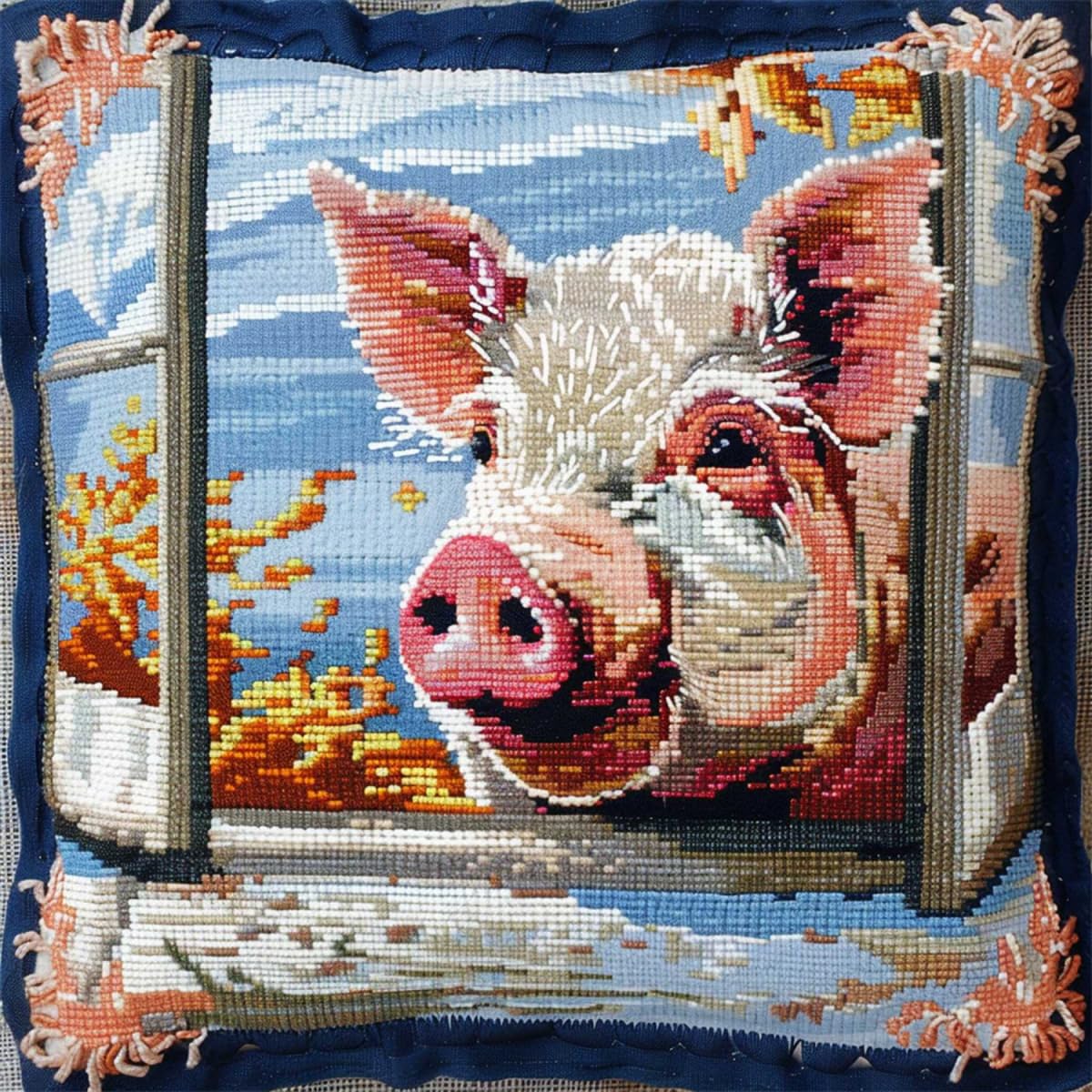 Rkflgew B Diy Latch Hook Pillow Kit Fantasy Pig Stamped Pillow Latch Hook Kit Cute Animals Diy Throw Pillow Cover Crochet Yarn Needle Craft Handmade Cushion For Home Sofa Decoration 43X43cm