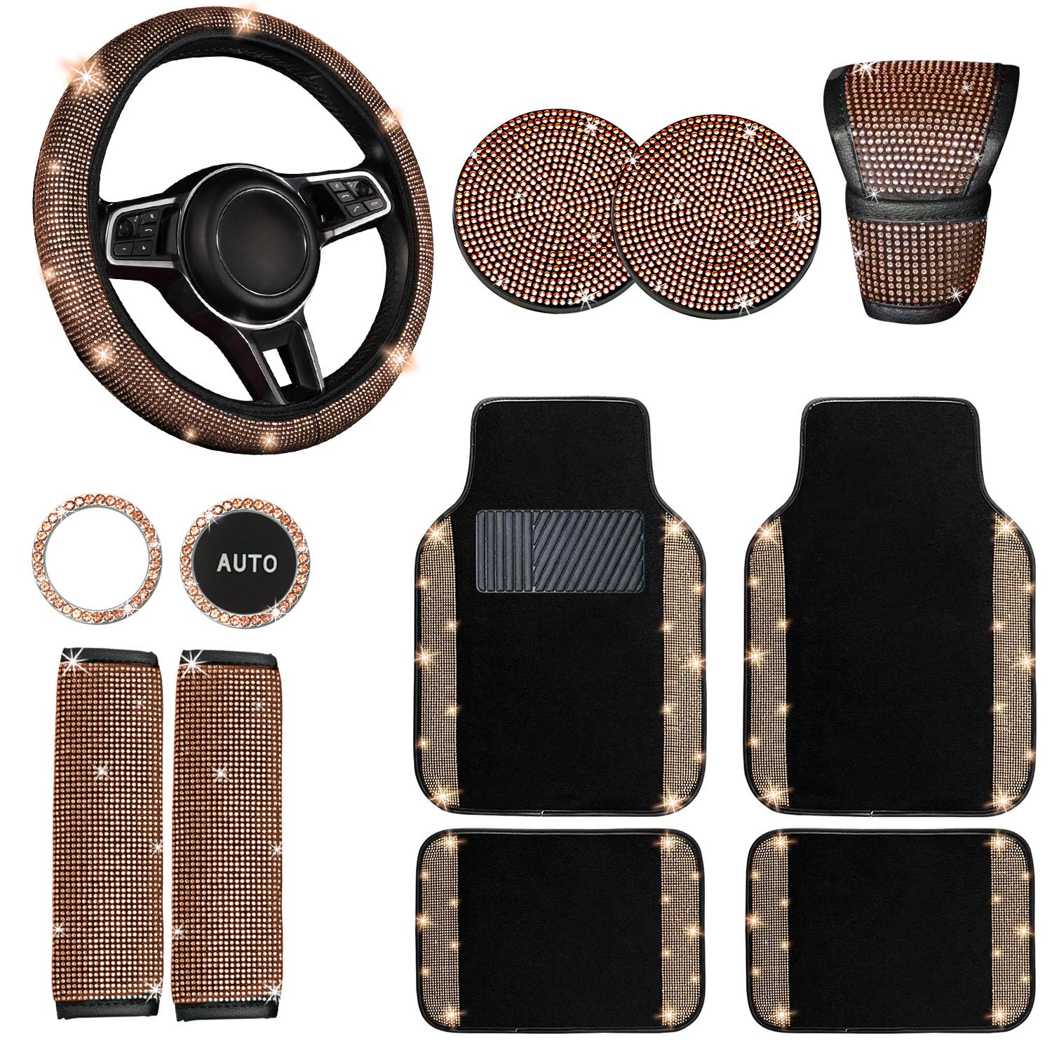 Photo 1 of NBTEPEM 12 Pcs Bling Car Accessories Set - Champagne Rhinestone