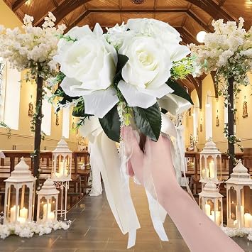 Wedding Bouquets, Artificial White Rose Bridal Throw Bouquet