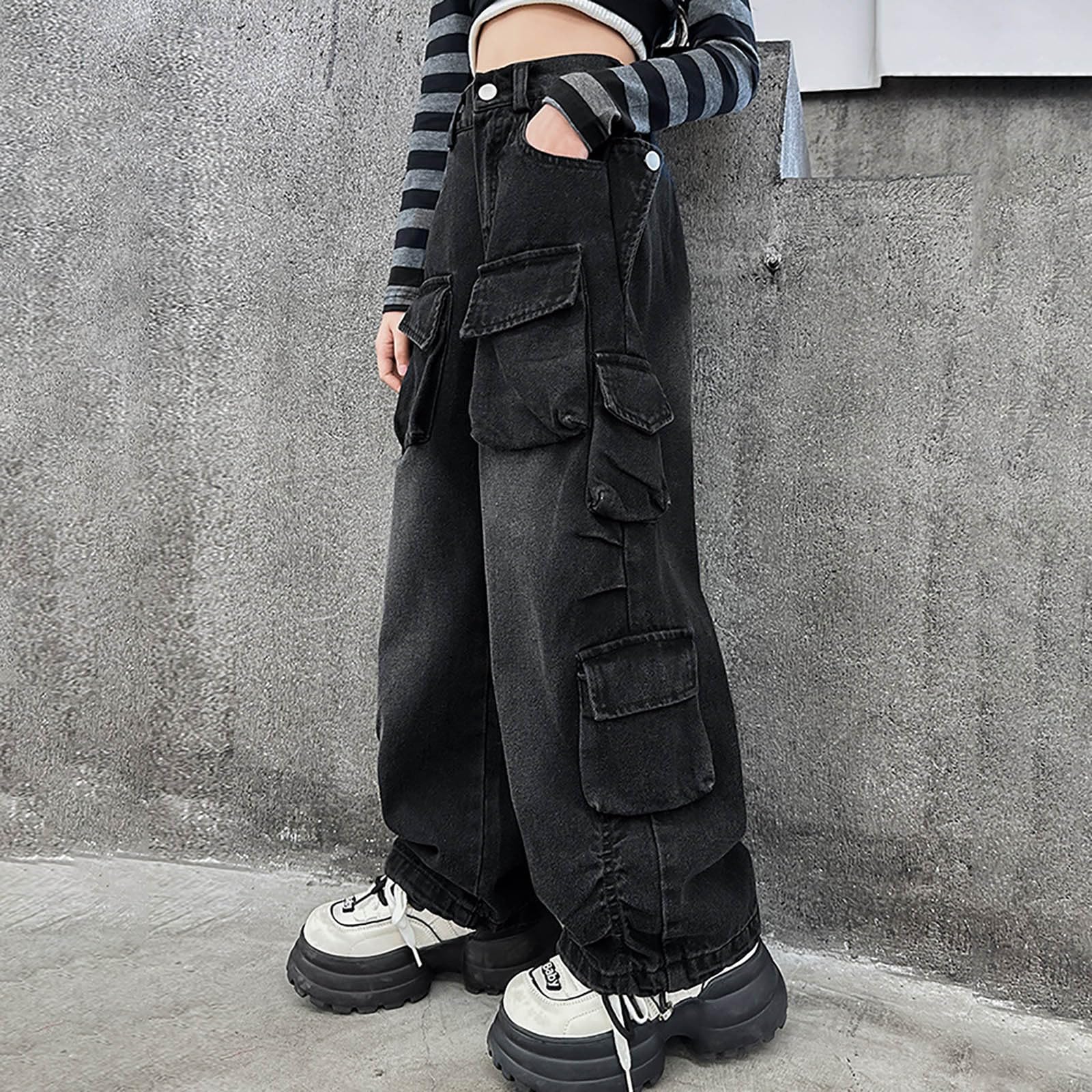 Pantalones para NiñAs-Pantalones Vaqueros De Moda para NiñA, Pantalones Largos Casuales De Cintura Alta con Bolsillos