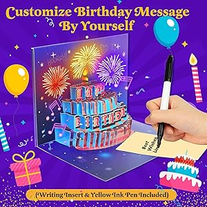 Omgpeike Musical Birthday Card,3D Pop-Up Greeting Card with Fireworks, LED Lights & Sound, Unique Birthday Gift for Mom, Dad, Friends, Kids