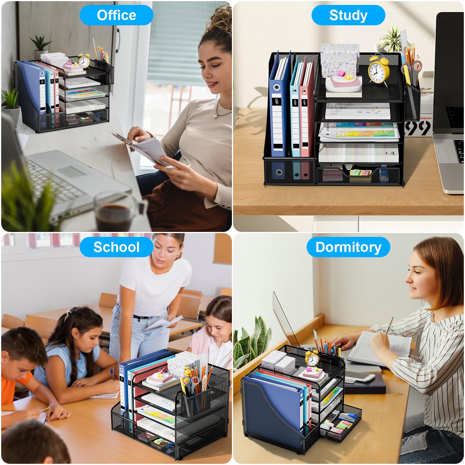 Organizer Scrivania, Portadocumenti da Scrivania, 5 Vaschette Portadocumenti Ufficio con Cassetto e Portapenne, Multifunzionale Organizer Cancelleria per Ufficio Cancelleria Casa