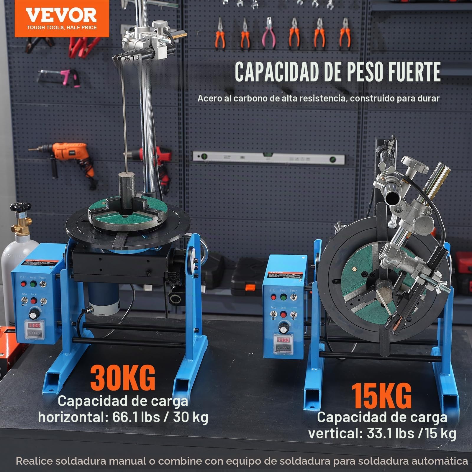 VEVOR Posicionador giratorio de soldadura de 66 libras/30 kg, mesa giratoria de posicionamiento de soldadura de 0-90° 1-12RPM 80W, con portabrocas de torno de 3 mandíbulas de 12.4 pulgadas y soporte