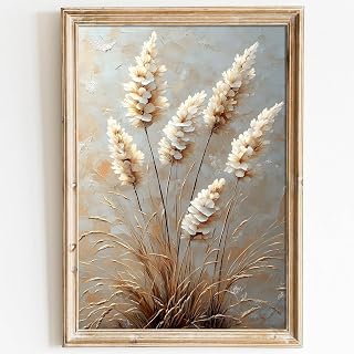 Beige Botanical Wall Art Pampas Grass Canvas Boho Plant Pictures Elegant Floral Painting Abstract Botanical Posters Dandelion Artwork Beige Flower Picture for Living Room Bedroom 16x24in No Frame