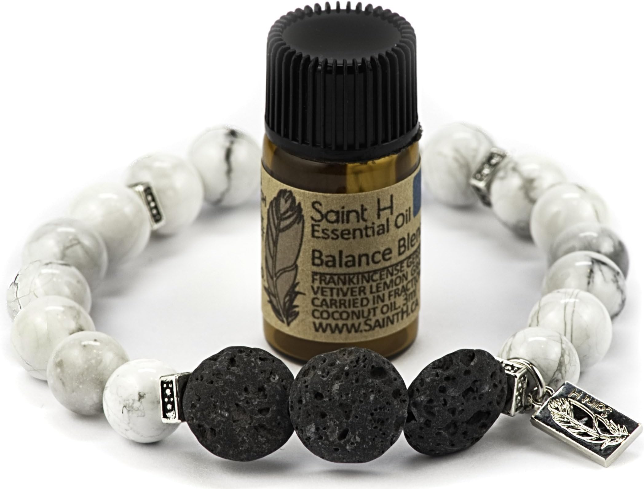 SaintH Howlite Lava Stone Diffuser Bracelet includes Essential Oil Sample